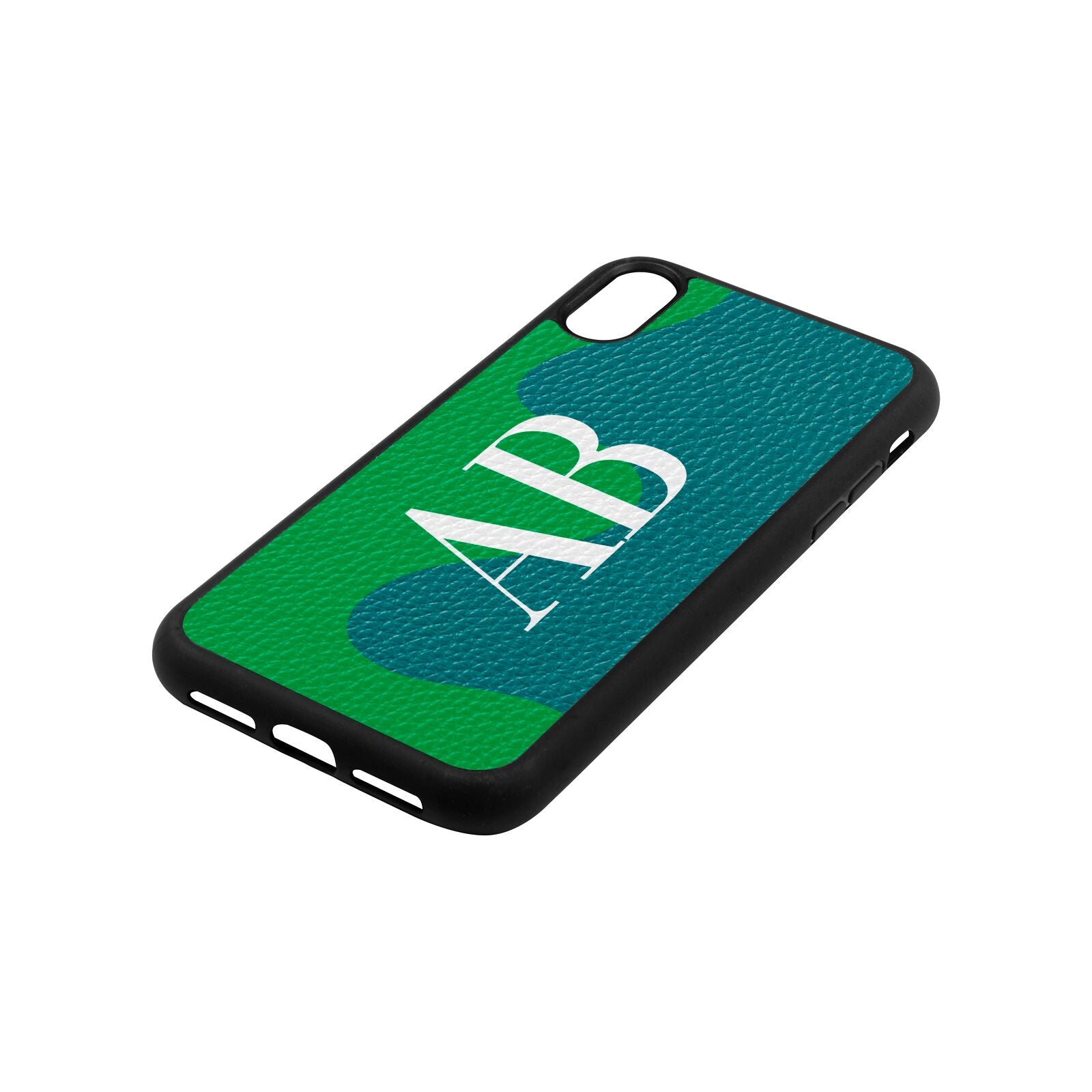 Abstract Personalised Initials Green Pebble Leather iPhone Xr Case Side Angle