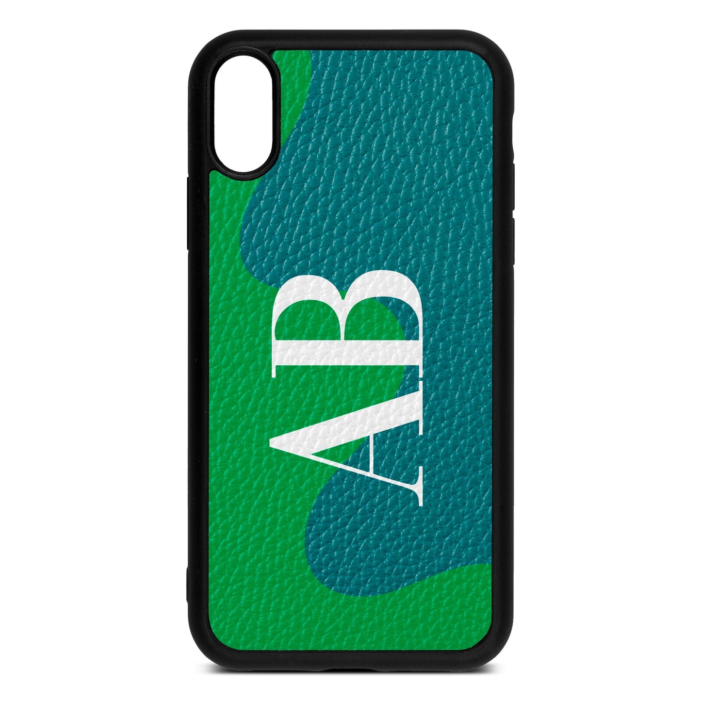 Abstract Personalised Initials Green Pebble Leather iPhone Xr Case