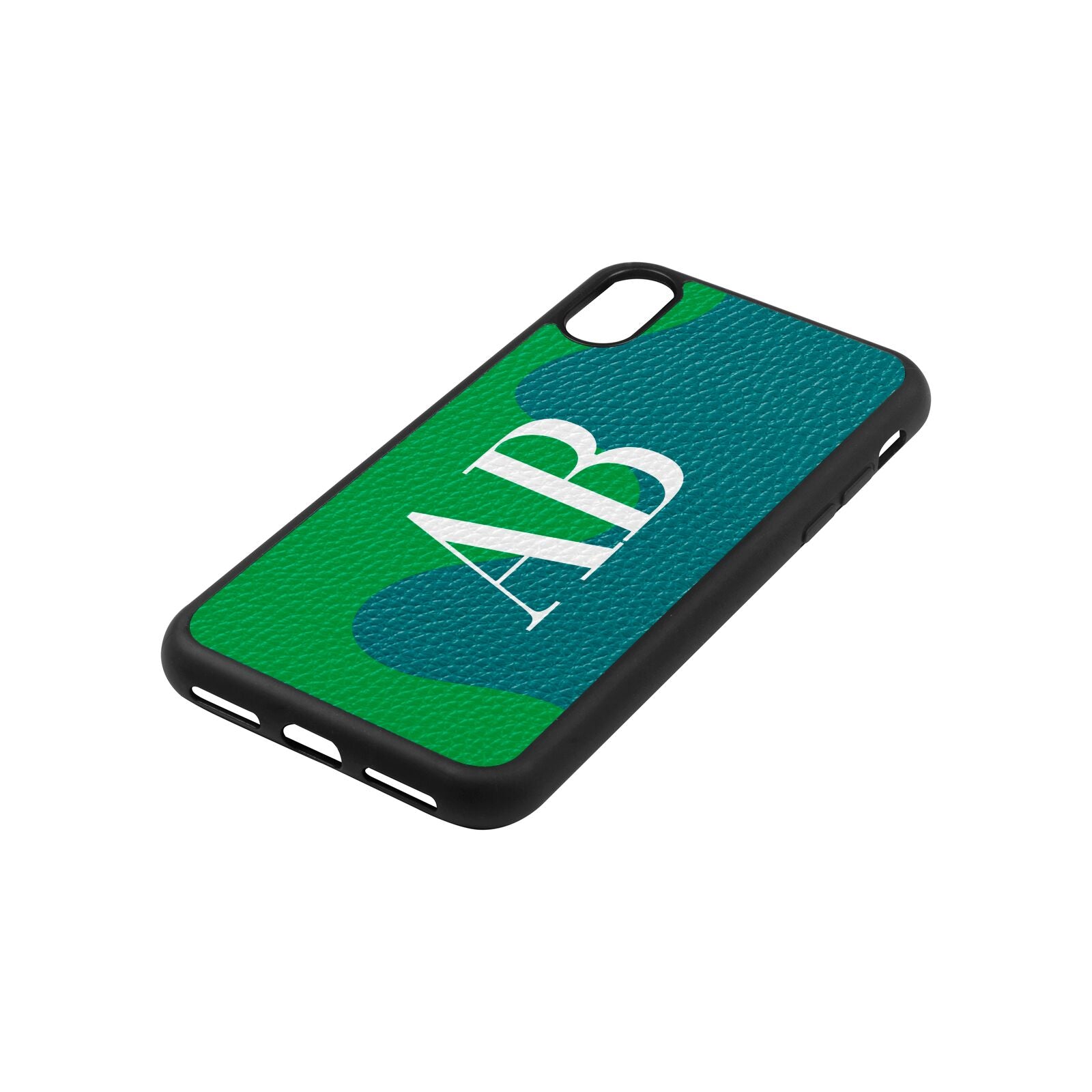 Abstract Personalised Initials Green Pebble Leather iPhone Xs Case Side Angle