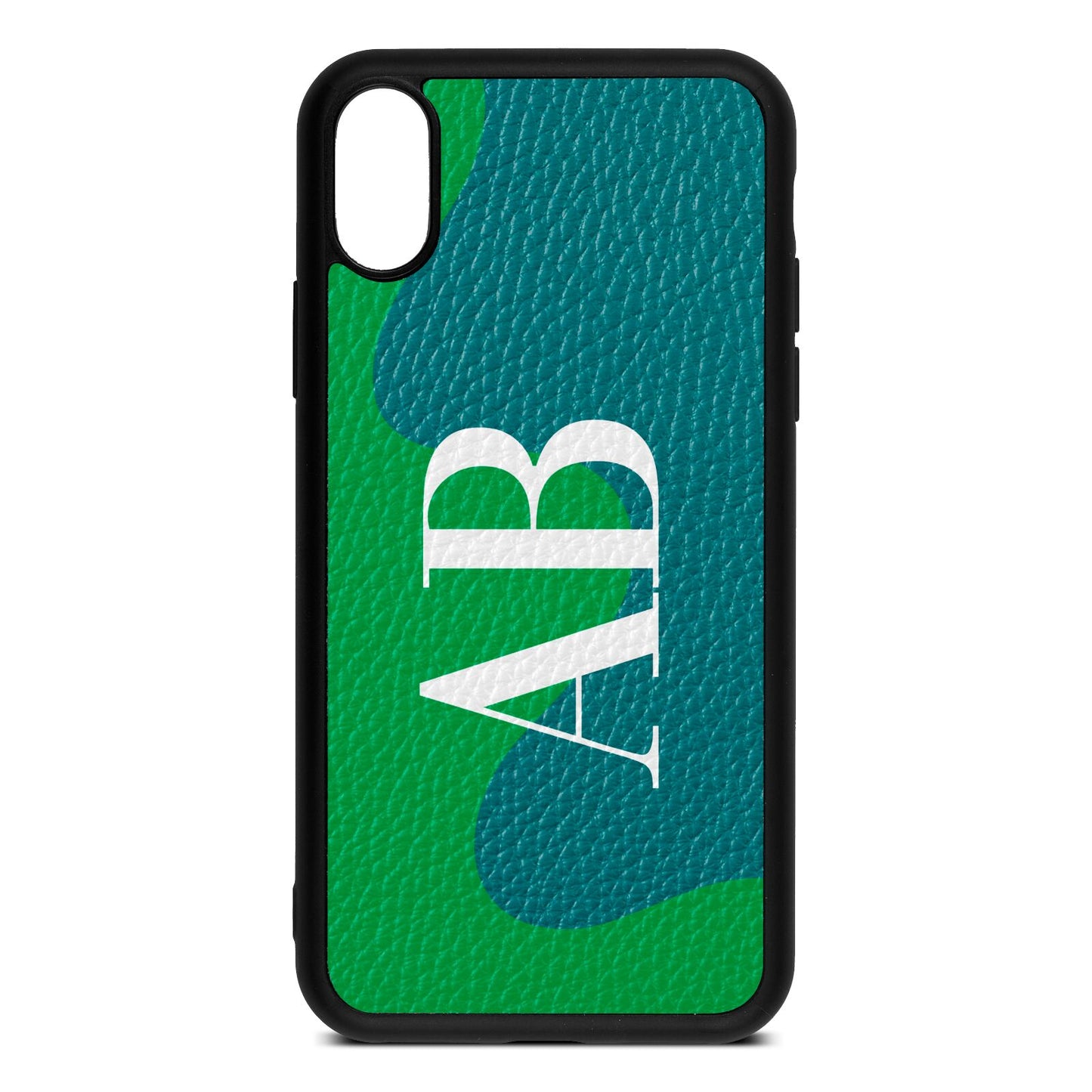 Abstract Personalised Initials Green Pebble Leather iPhone Xs Case