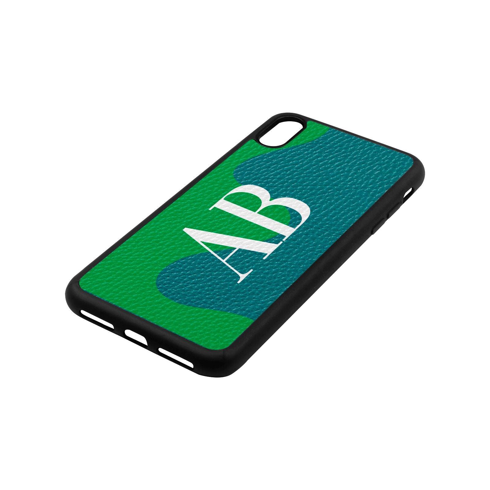 Abstract Personalised Initials Green Pebble Leather iPhone Xs Max Case Side Angle