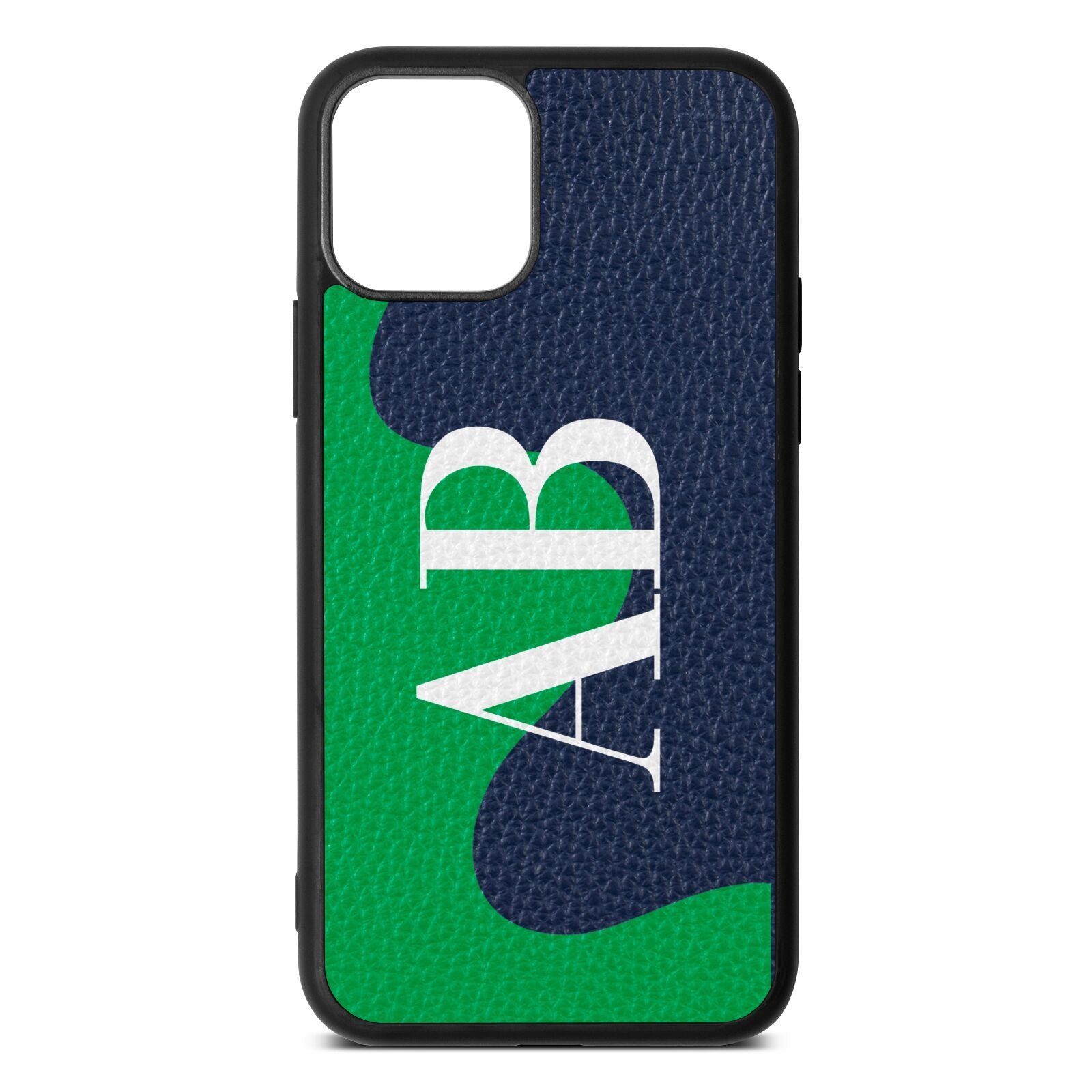 Abstract Personalised Initials Navy Blue Pebble Leather iPhone 11 Case