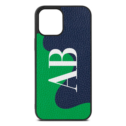 Abstract Personalised Initials Navy Blue Pebble Leather iPhone 12 Pro Max Case