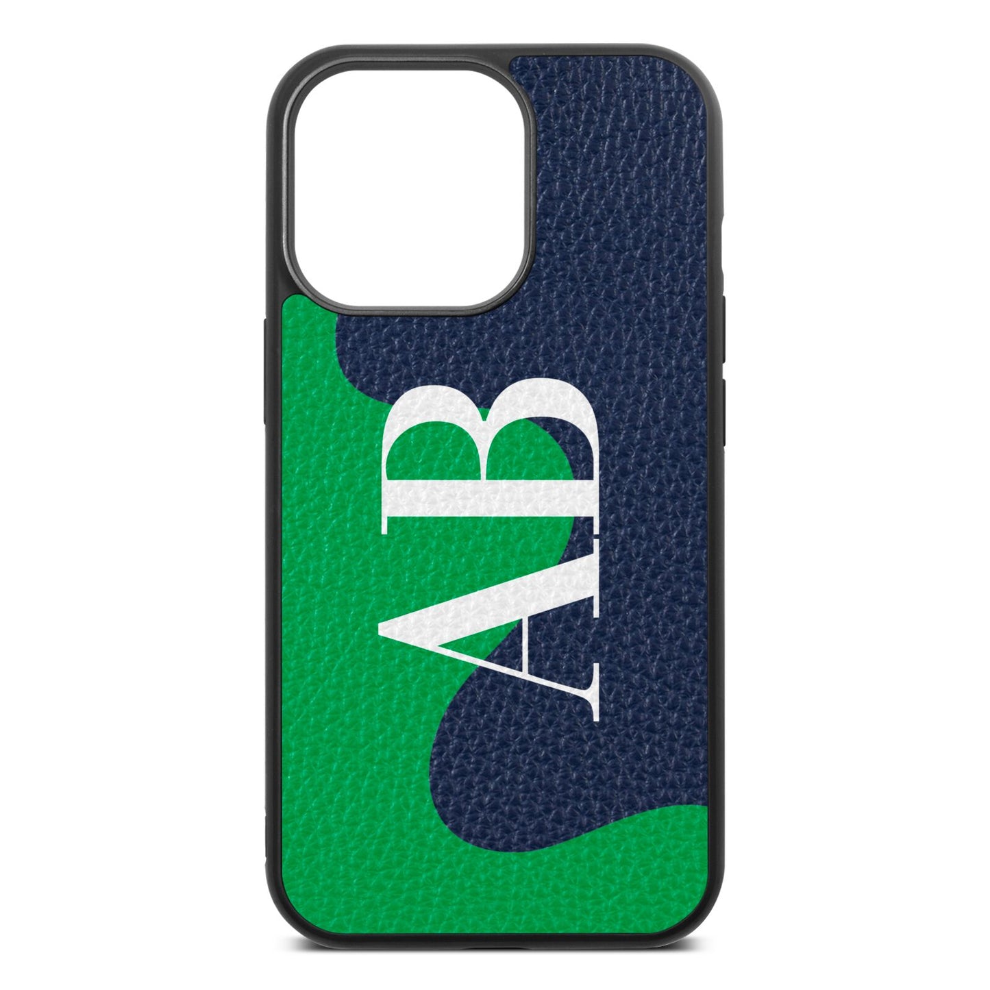 Abstract Personalised Initials Navy Blue Pebble Leather iPhone 13 Pro Case