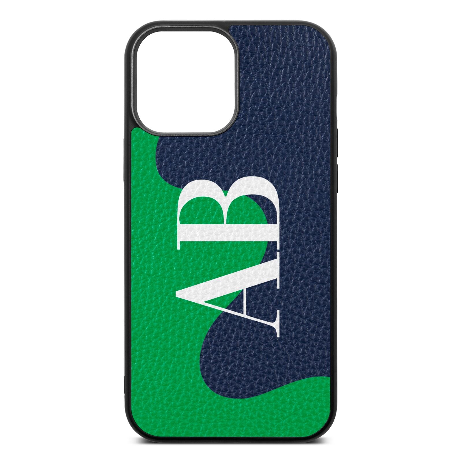 Abstract Personalised Initials Navy Blue Pebble Leather iPhone 13 Pro Max Case