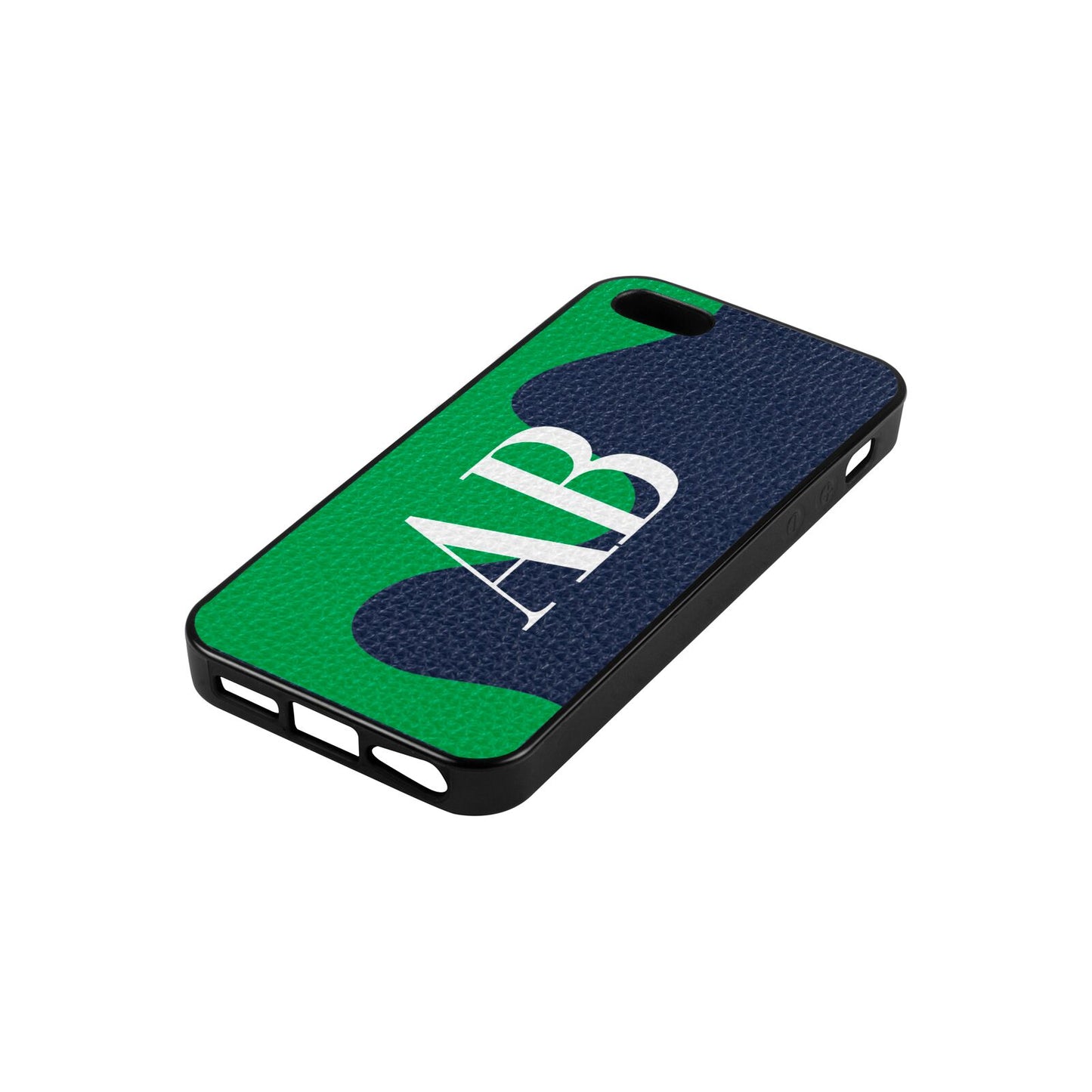 Abstract Personalised Initials Navy Blue Pebble Leather iPhone 5 Case Side Angle