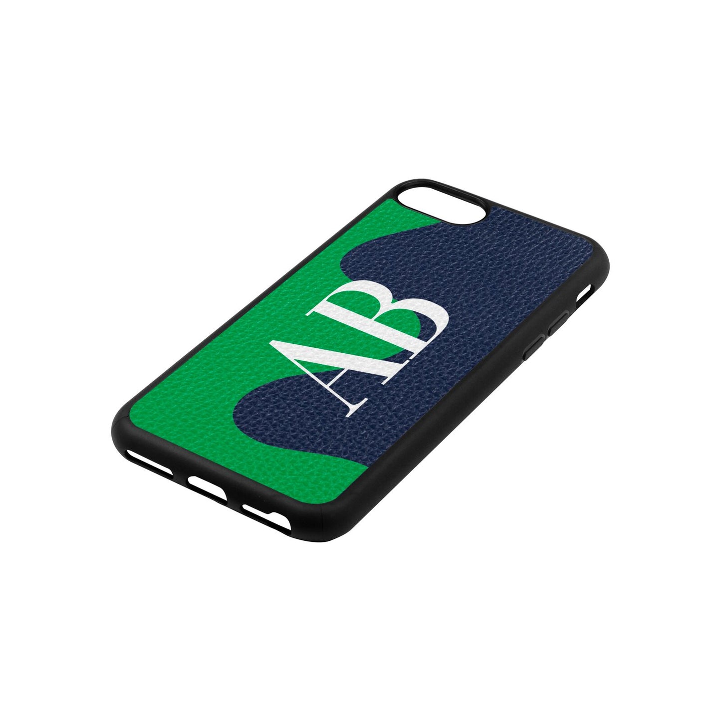 Abstract Personalised Initials Navy Blue Pebble Leather iPhone 8 Case Side Angle