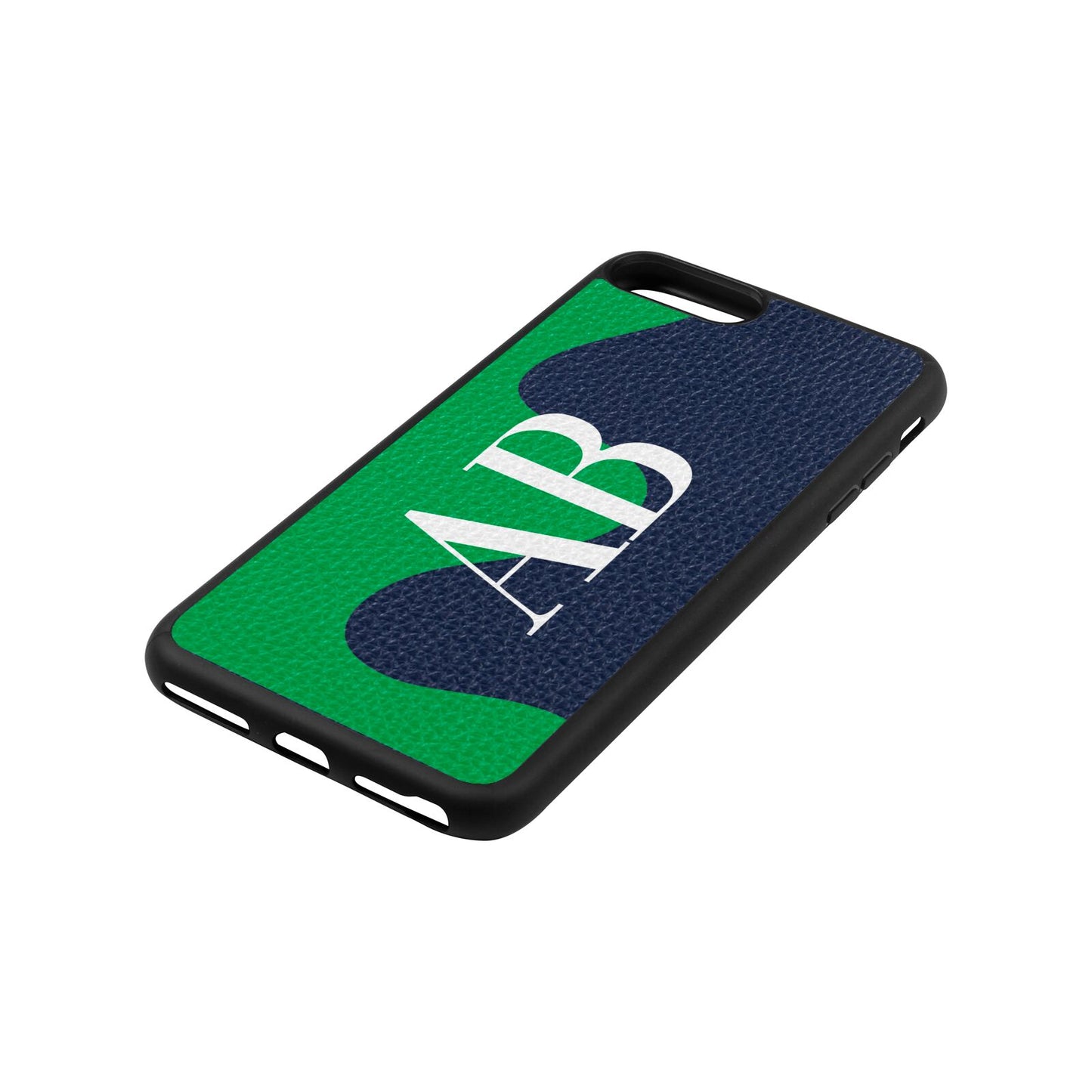 Abstract Personalised Initials Navy Blue Pebble Leather iPhone 8 Plus Case Side Angle