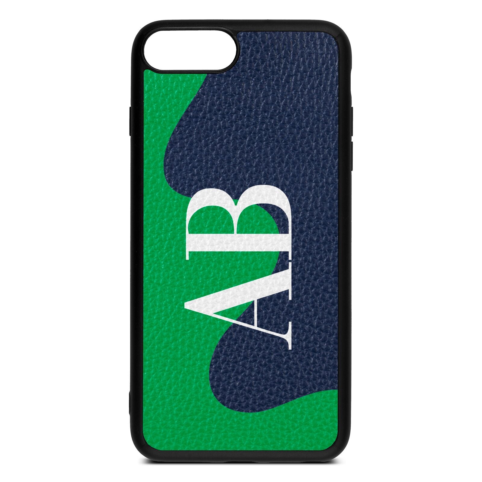 Abstract Personalised Initials Navy Blue Pebble Leather iPhone 8 Plus Case