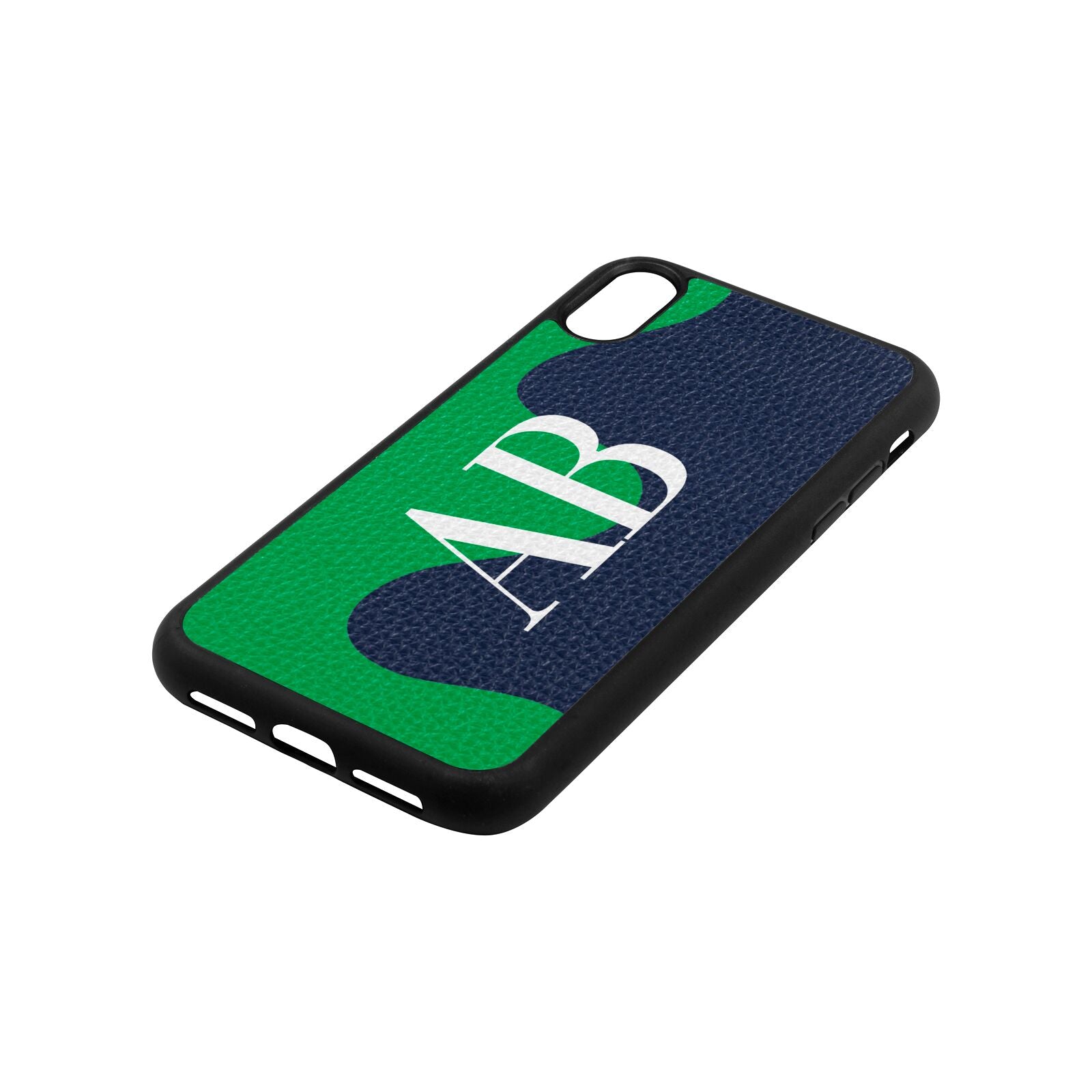 Abstract Personalised Initials Navy Blue Pebble Leather iPhone Xr Case Side Angle