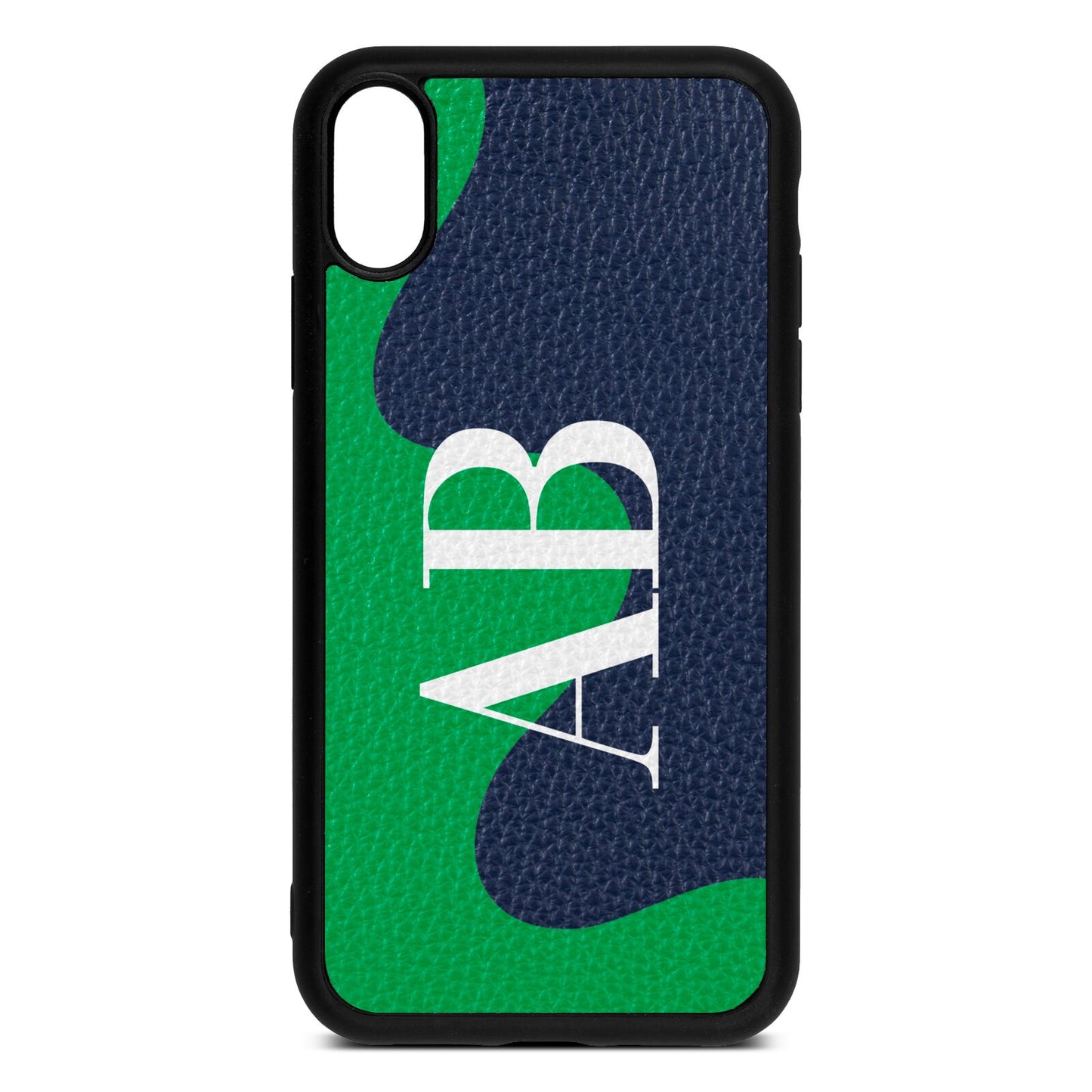 Abstract Personalised Initials Navy Blue Pebble Leather iPhone Xr Case