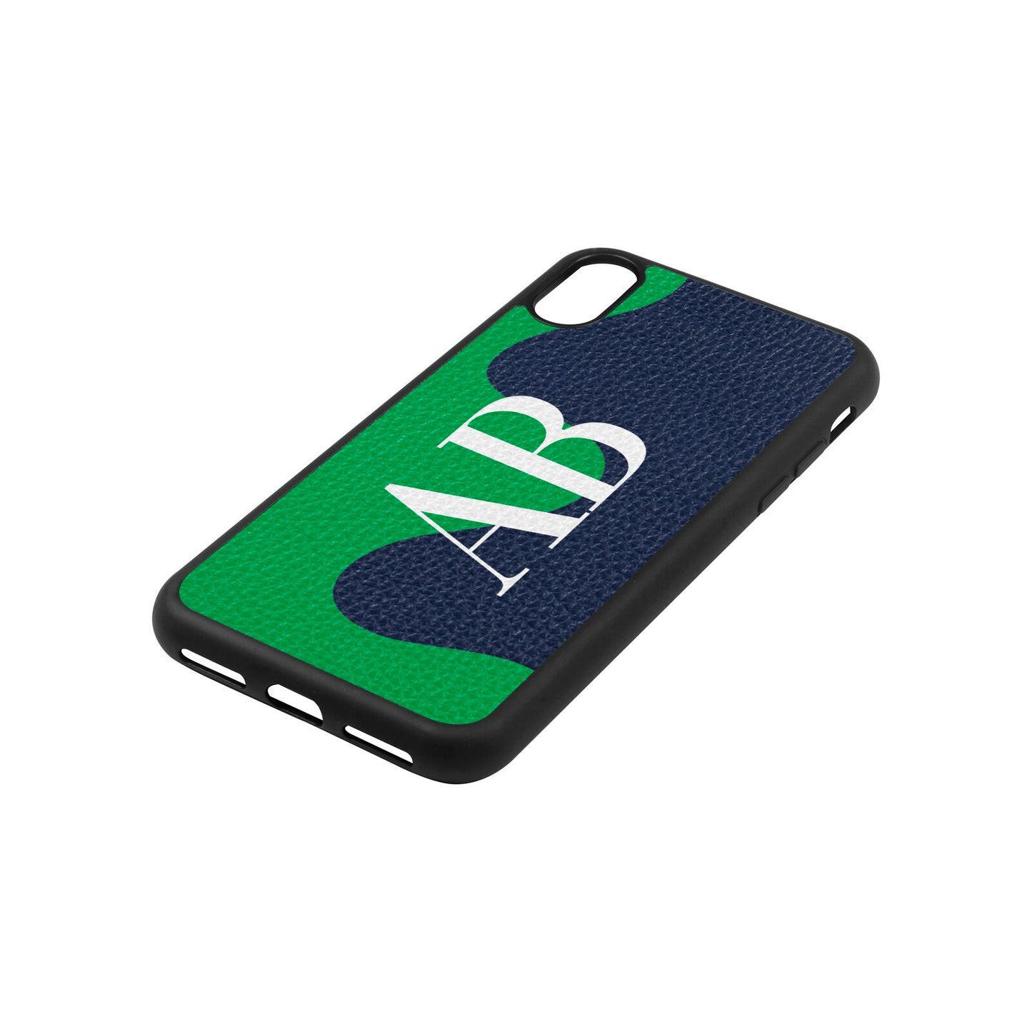 Abstract Personalised Initials Navy Blue Pebble Leather iPhone Xs Case Side Image