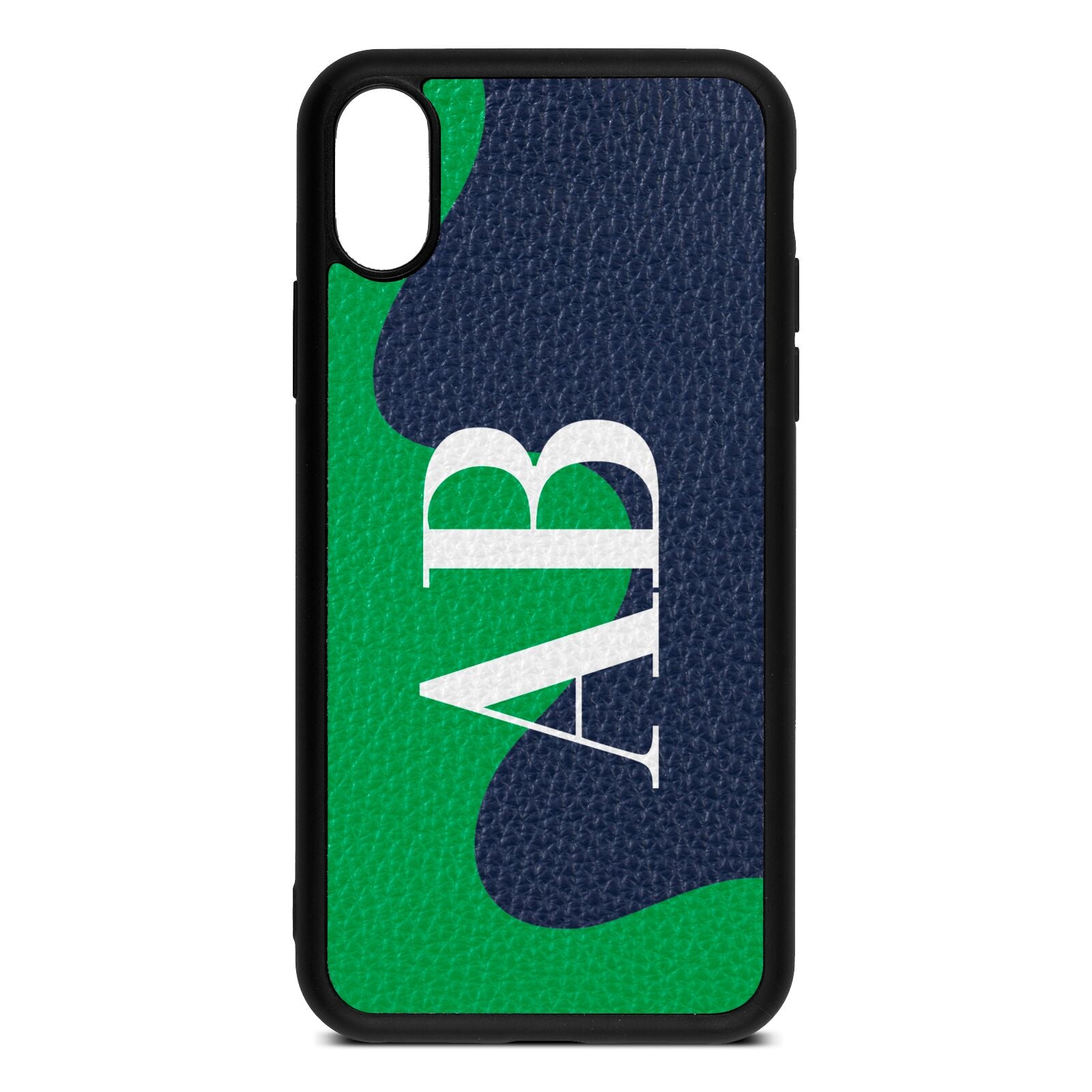 Abstract Personalised Initials Navy Blue Pebble Leather iPhone Xs Case