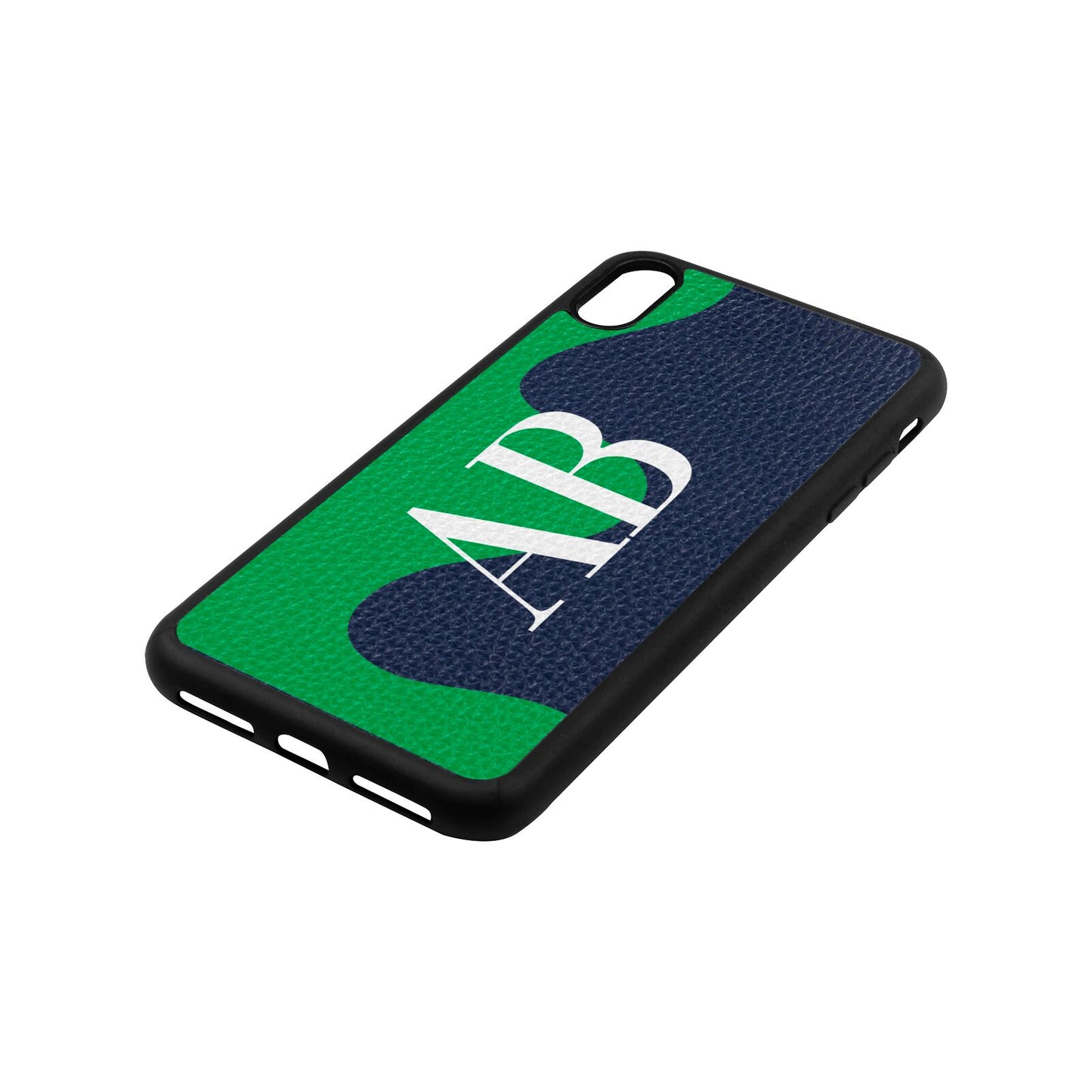 Abstract Personalised Initials Navy Blue Pebble Leather iPhone Xs Max Case Side Image