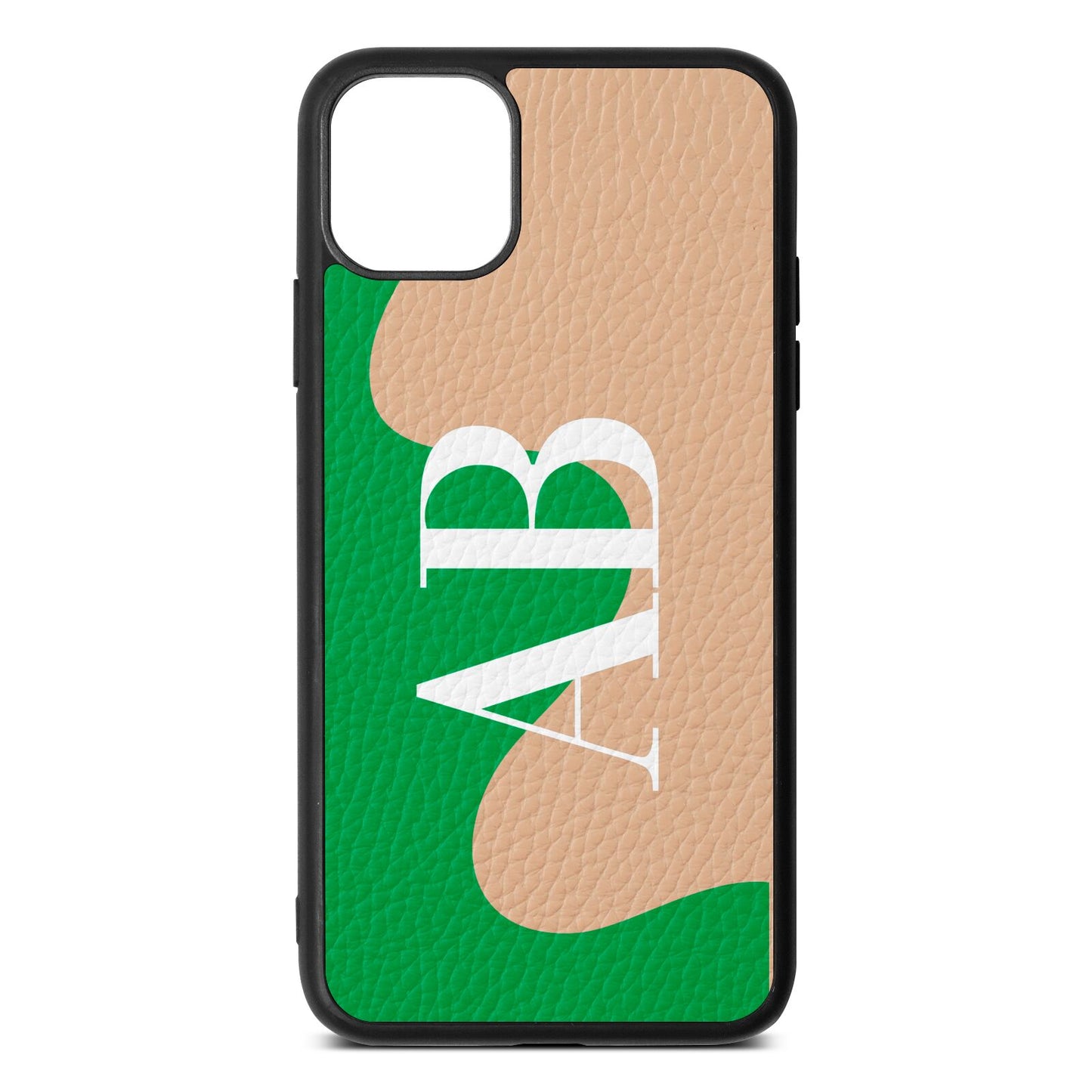 Abstract Personalised Initials Nude Pebble Leather iPhone 11 Pro Max Case