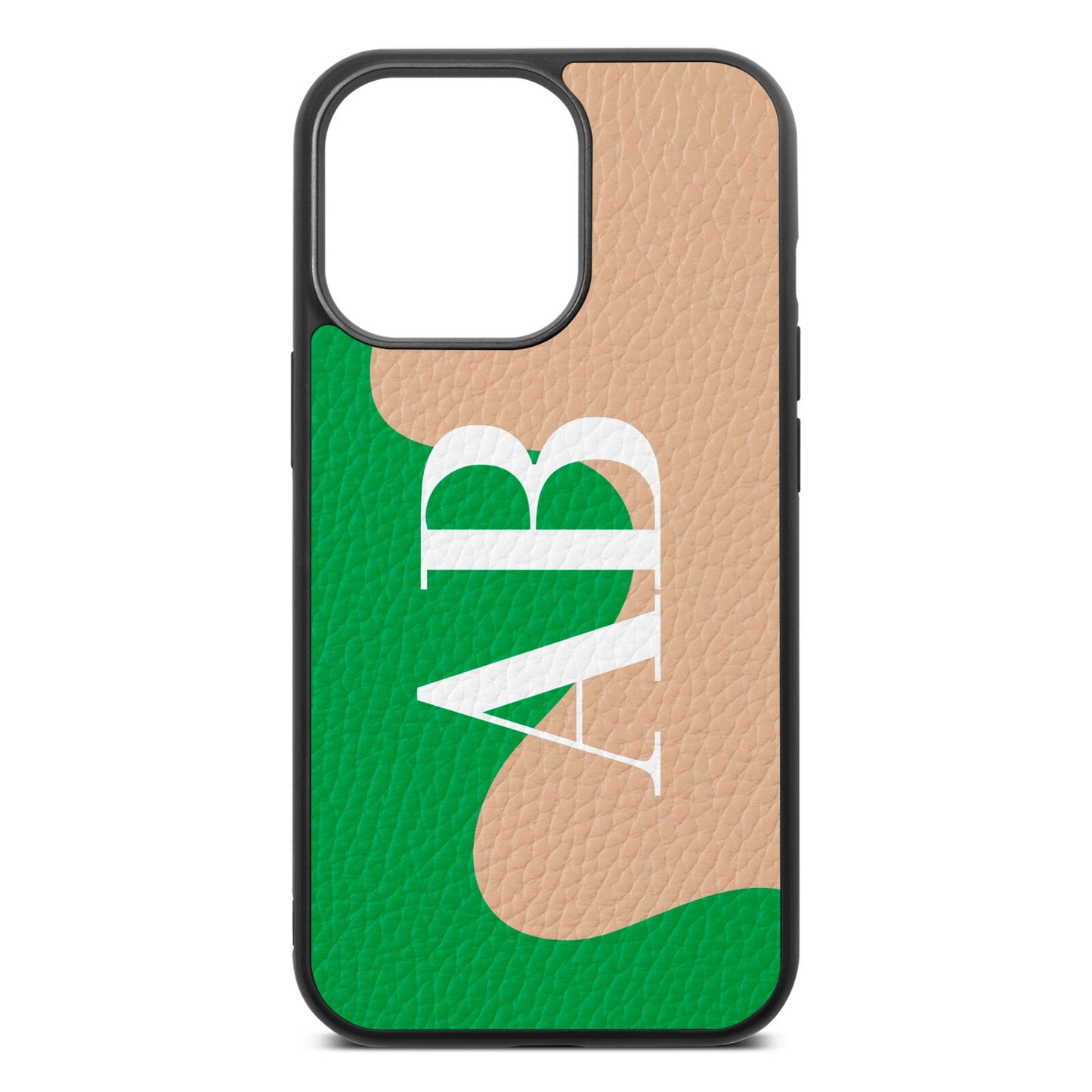 Abstract Personalised Initials Nude Pebble Leather iPhone 13 Pro Case