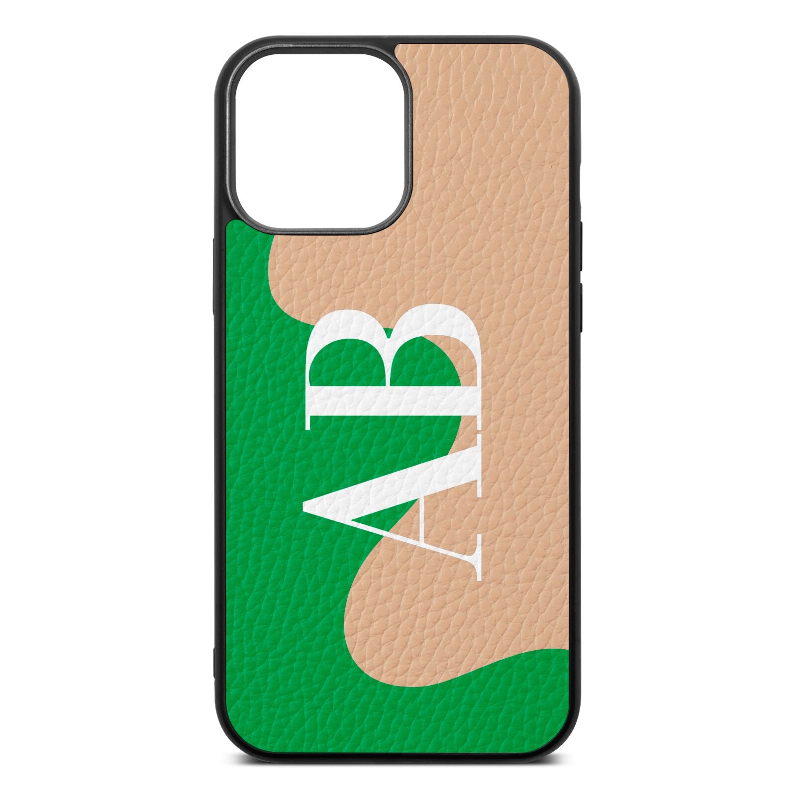 Abstract Personalised Initials Nude Pebble Leather iPhone 13 Pro Max Case