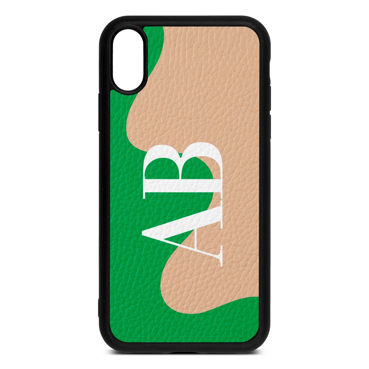 Abstract Personalised Initials Nude Pebble Leather iPhone Xr Case