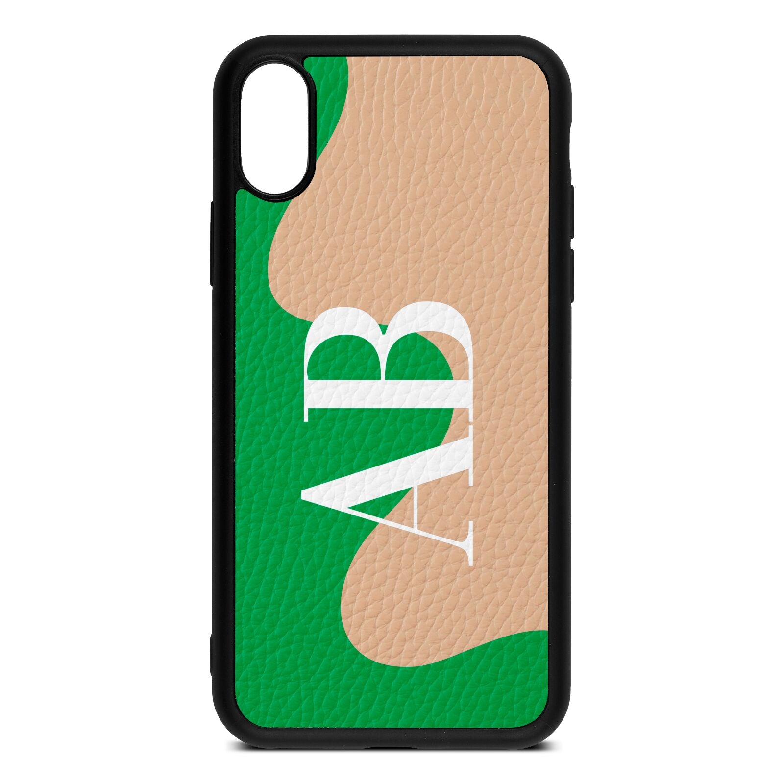 Abstract Personalised Initials Nude Pebble Leather iPhone Xs Case