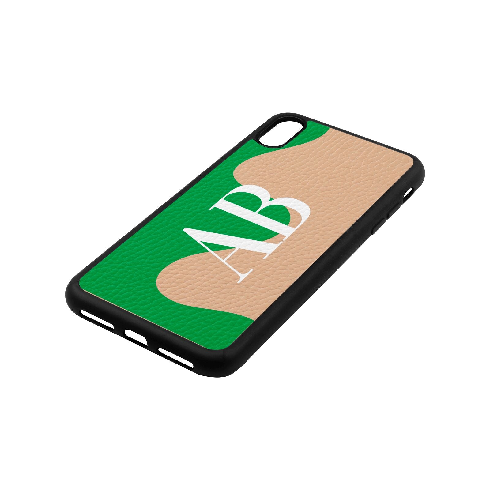 Abstract Personalised Initials Nude Pebble Leather iPhone Xs Max Case Side Angle