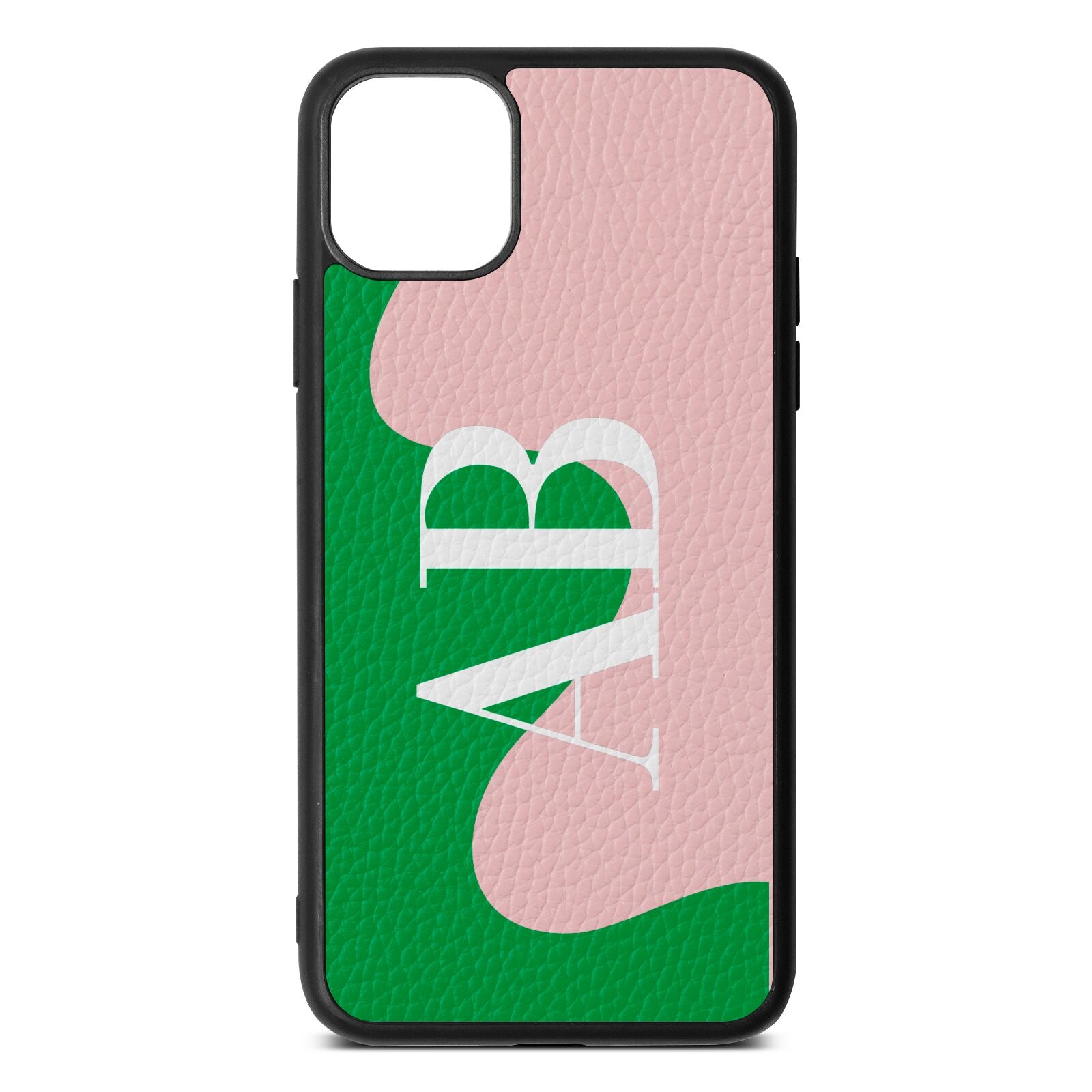 Abstract Personalised Initials Pink Pebble Leather iPhone 11 Pro Max Case