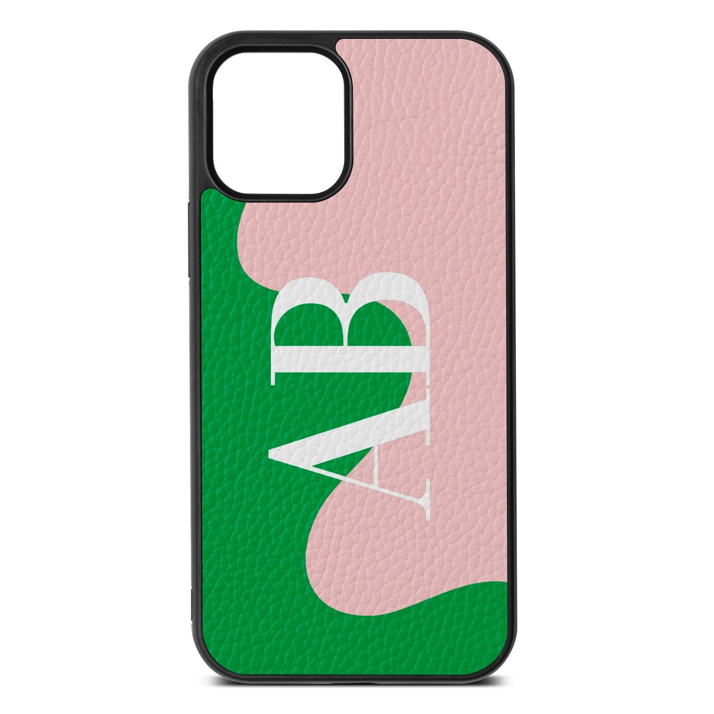 Abstract Personalised Initials Pink Pebble Leather iPhone 12 Case