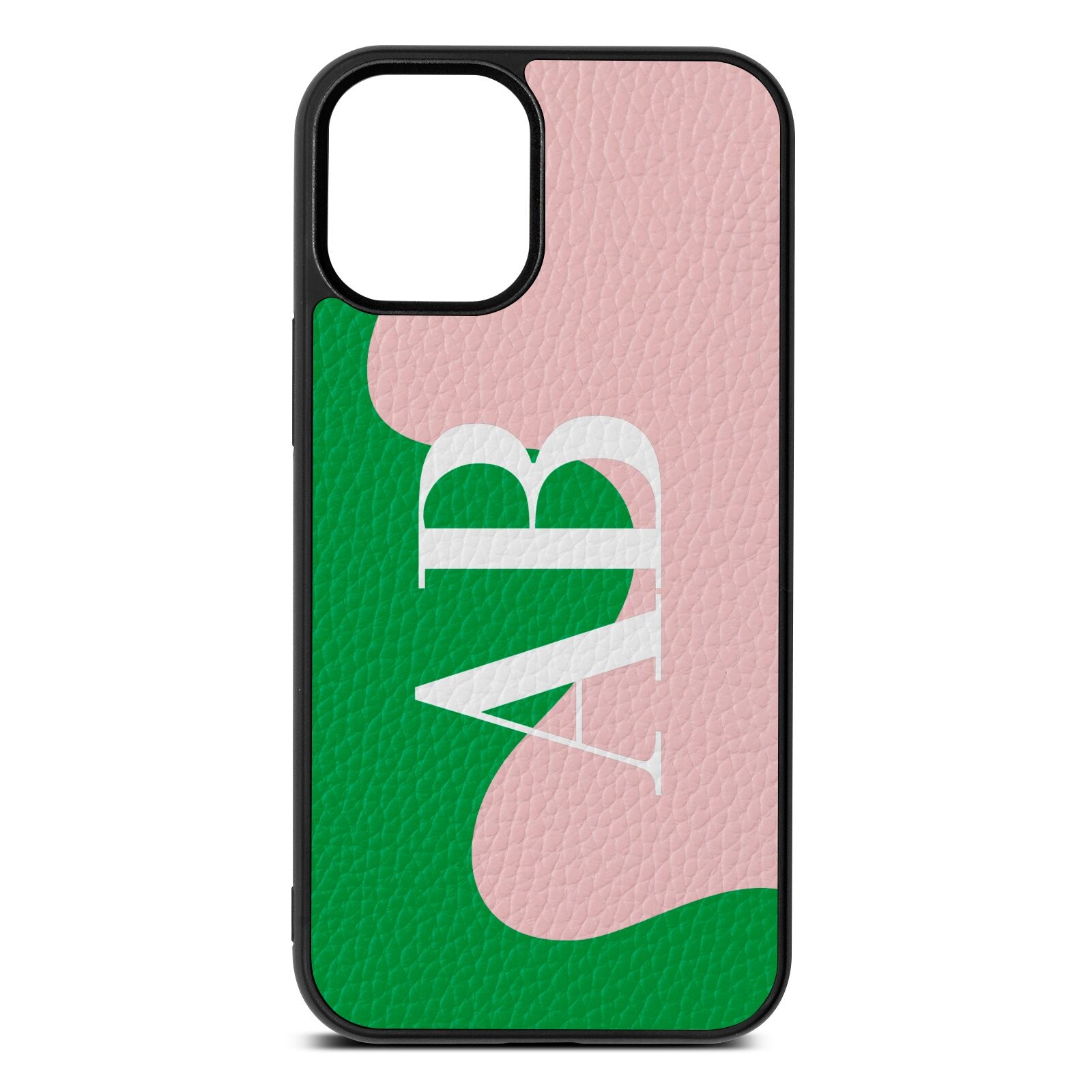 Abstract Personalised Initials Pink Pebble Leather iPhone 12 Mini Case