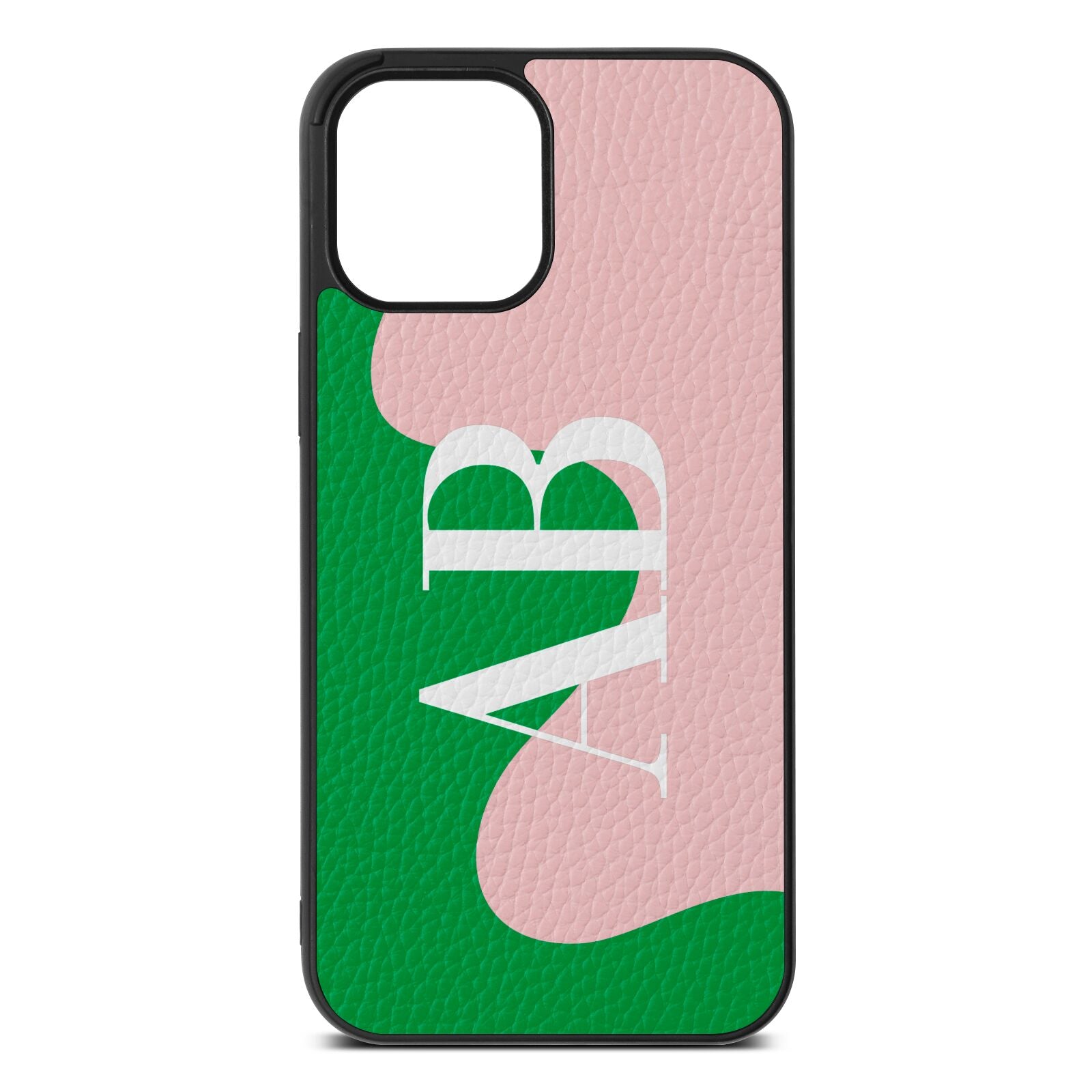 Abstract Personalised Initials Pink Pebble Leather iPhone 12 Pro Max Case