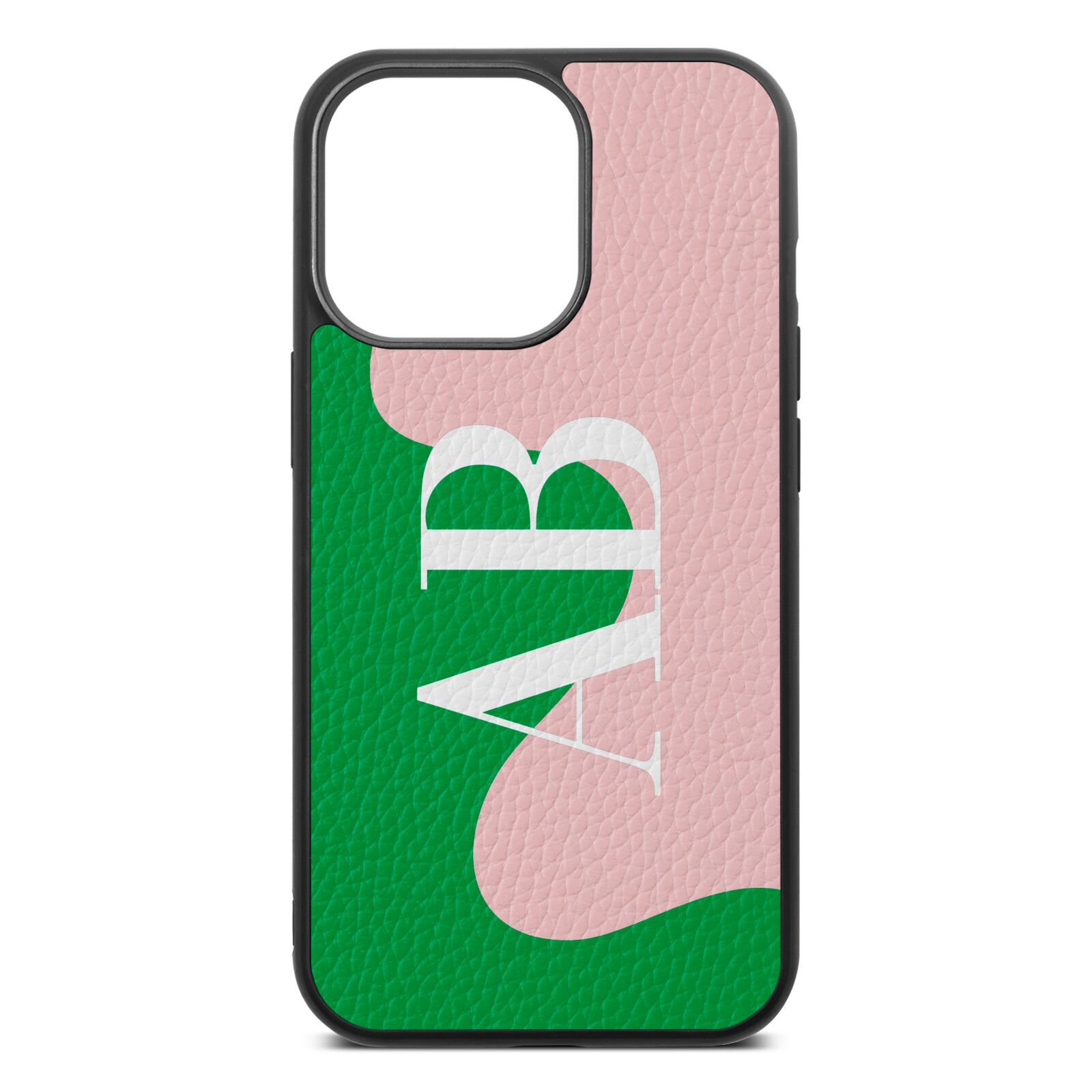 Abstract Personalised Initials Pink Pebble Leather iPhone 13 Pro Case