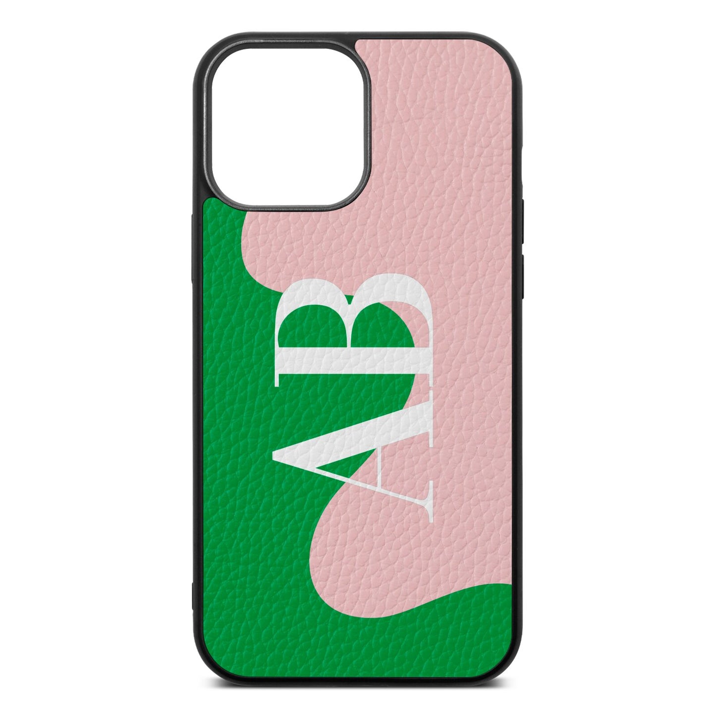 Abstract Personalised Initials Pink Pebble Leather iPhone 13 Pro Max Case