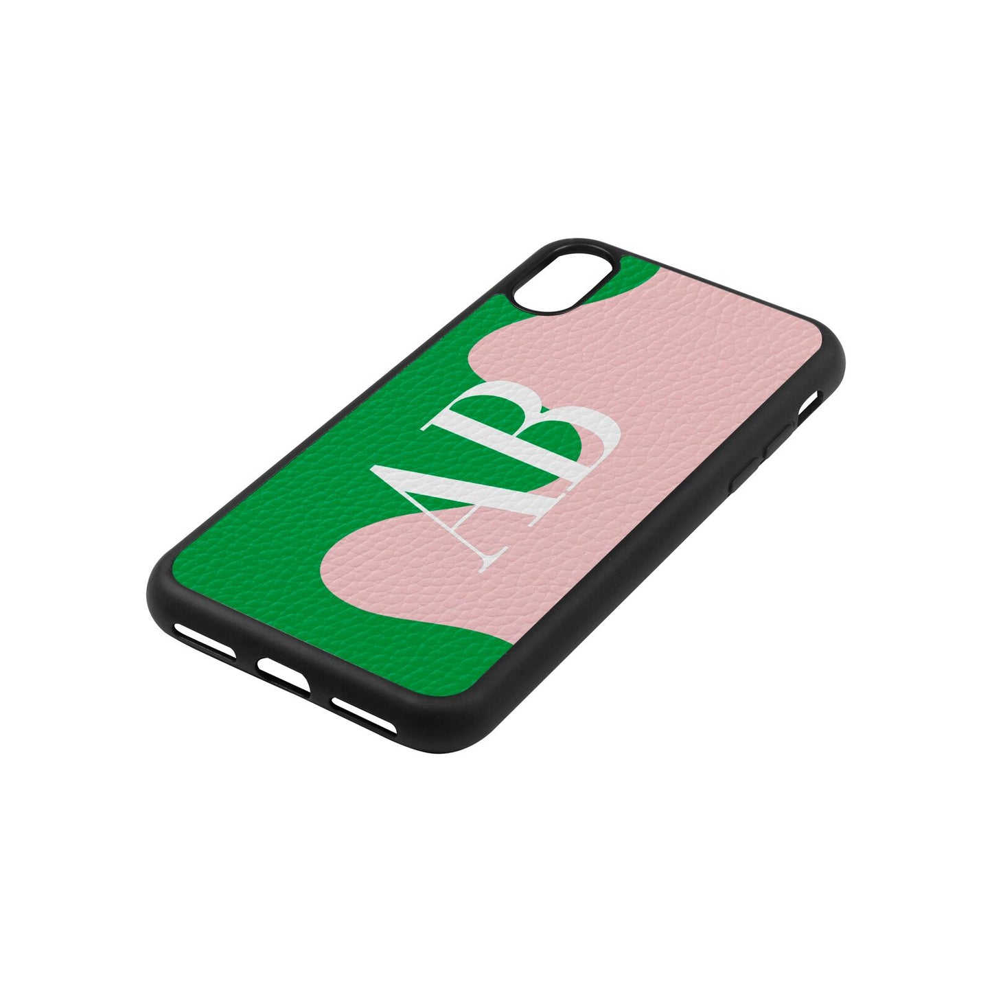 Abstract Personalised Initials Pink Pebble Leather iPhone Xs Case Side Angle