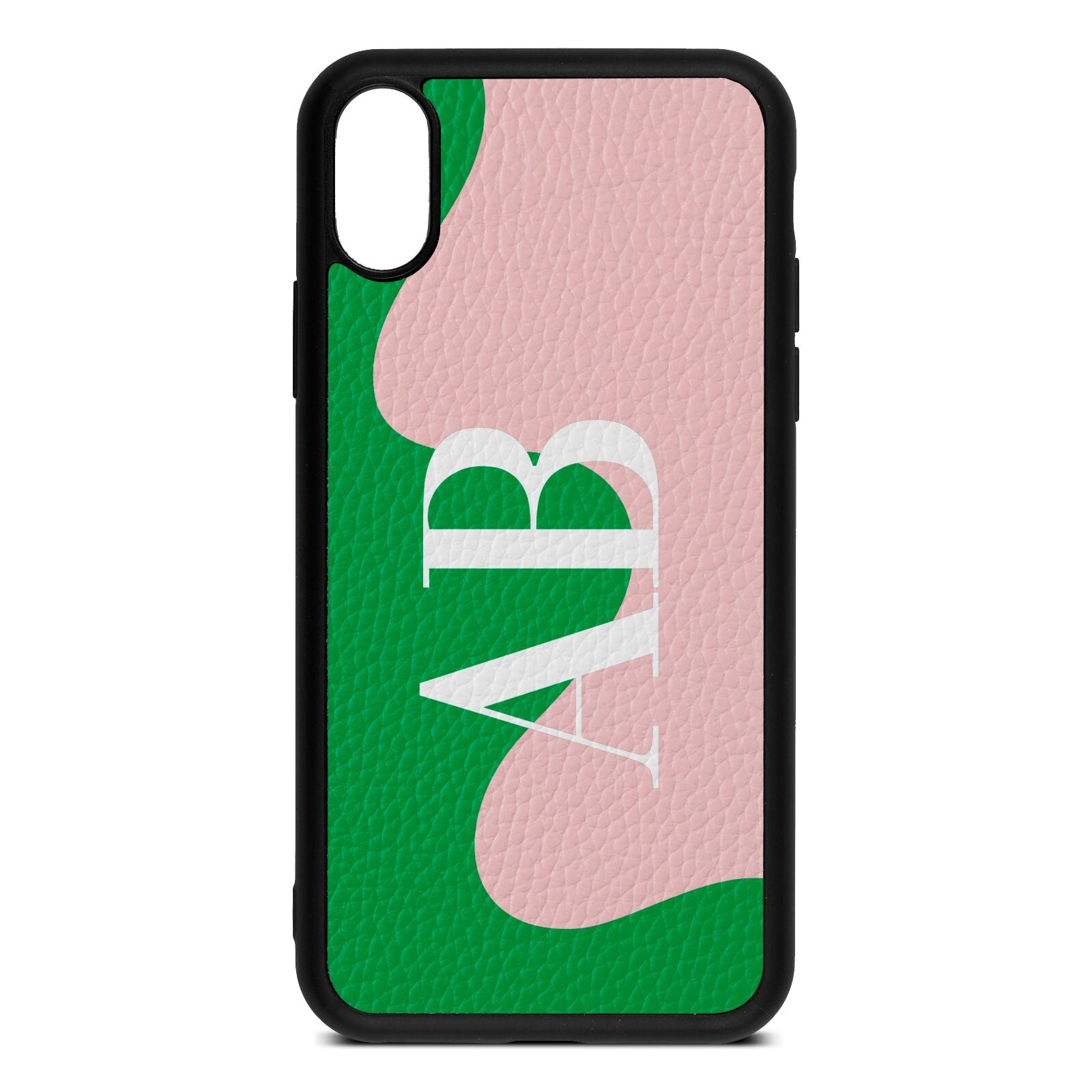 Abstract Personalised Initials Pink Pebble Leather iPhone Xs Case