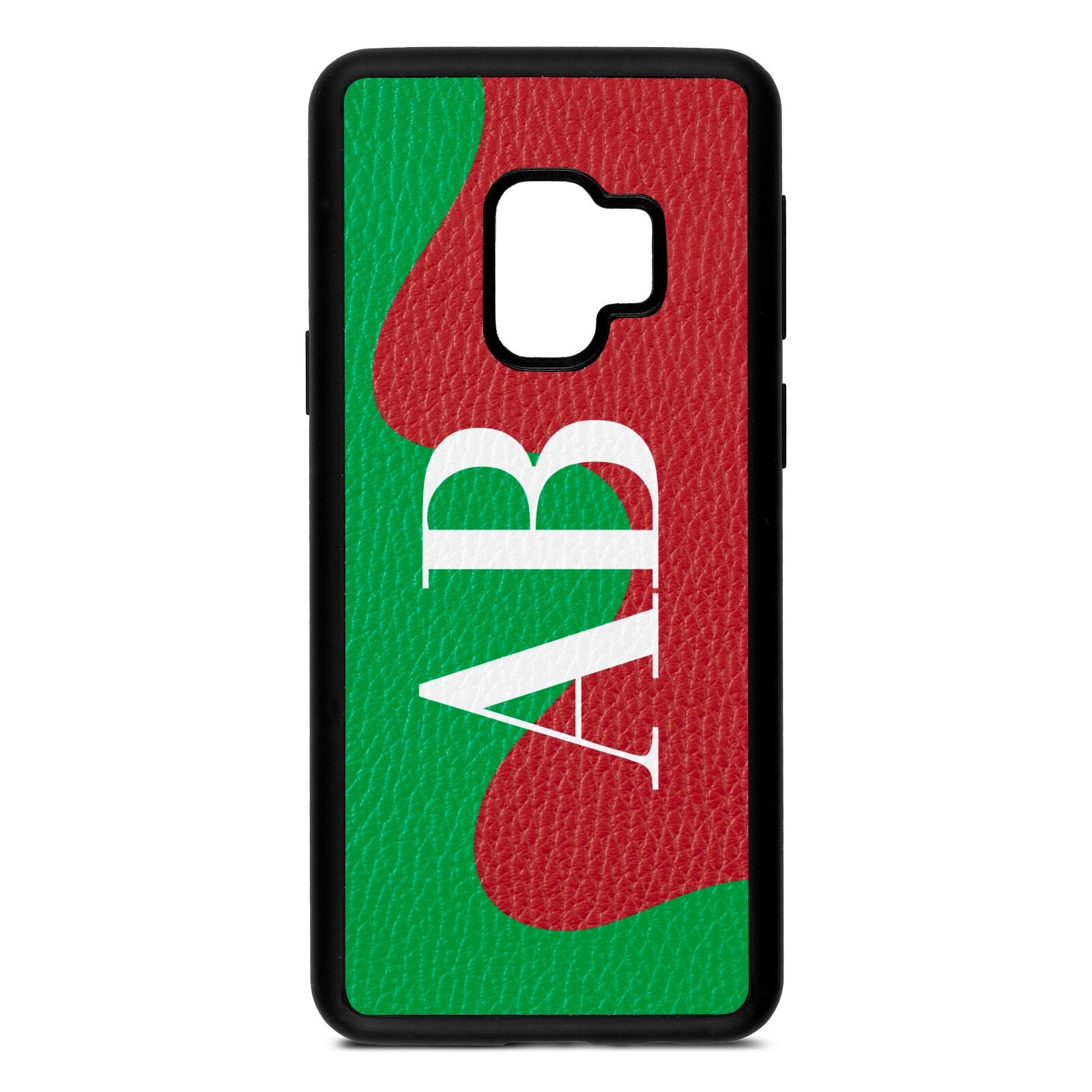 Abstract Personalised Initials Red Pebble Leather Samsung S9 Case