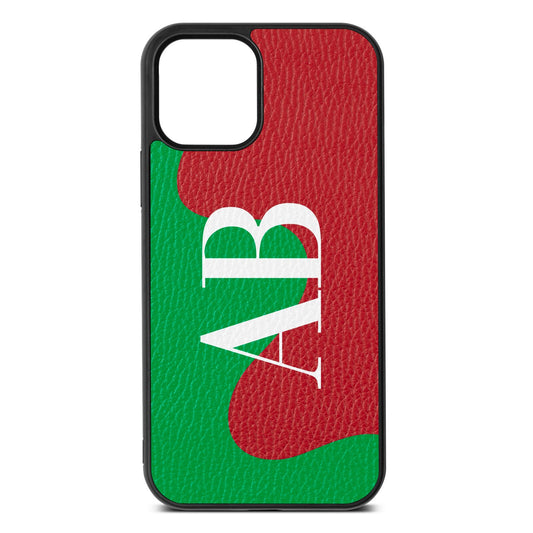 Abstract Personalised Initials Red Pebble Leather iPhone 12 Case