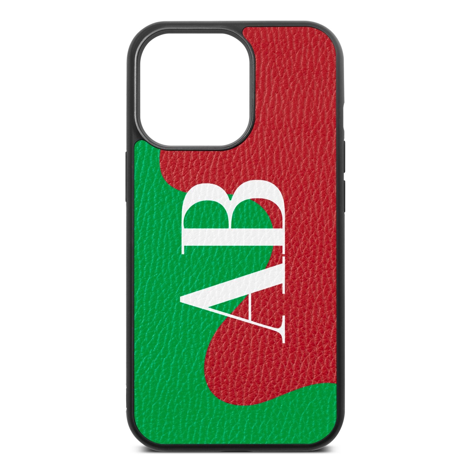 Abstract Personalised Initials Red Pebble Leather iPhone 13 Pro Case