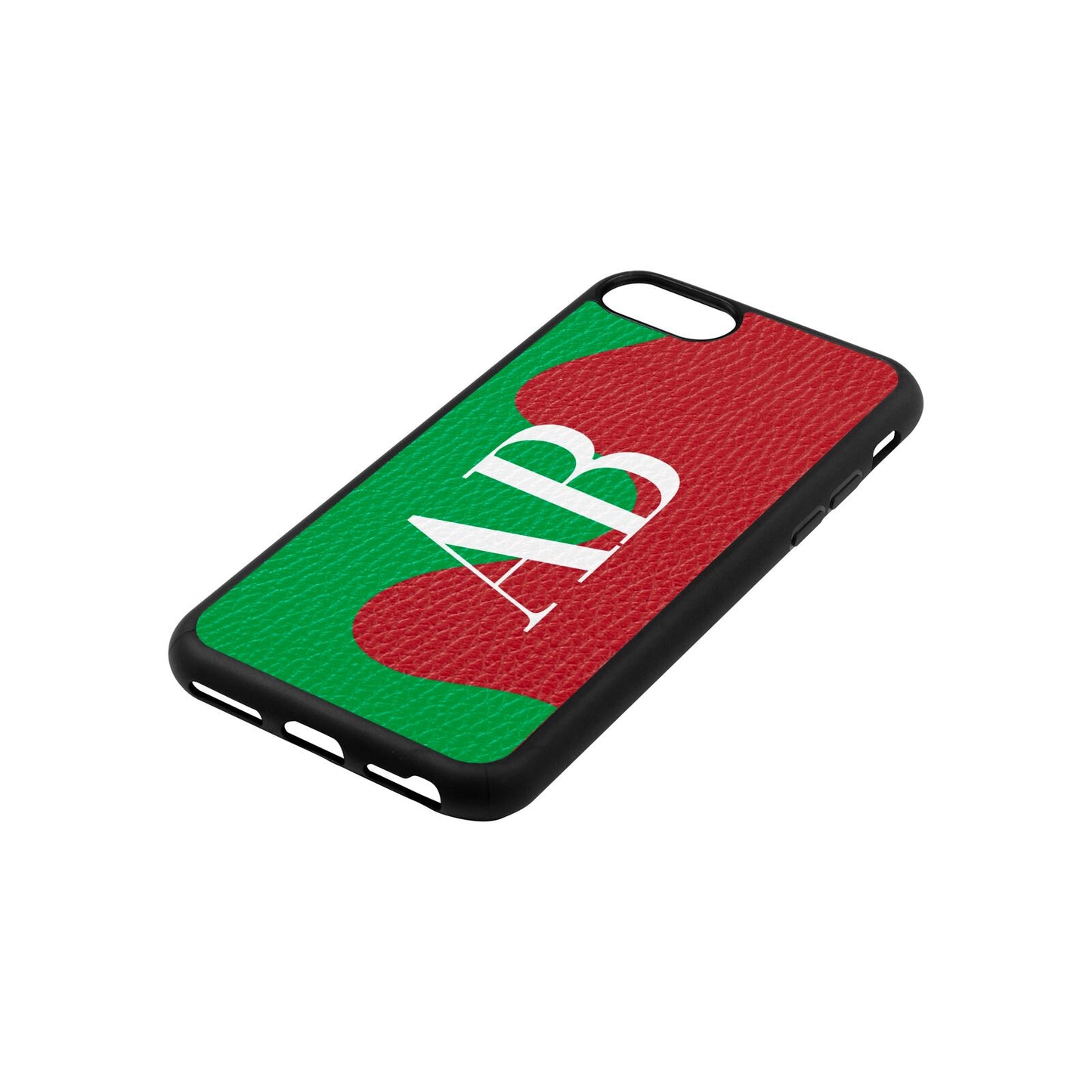 Abstract Personalised Initials Red Pebble Leather iPhone 8 Case Side Angle