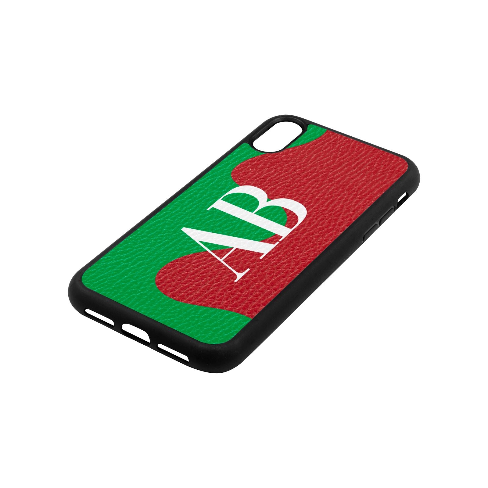 Abstract Personalised Initials Red Pebble Leather iPhone Xr Case Side Angle