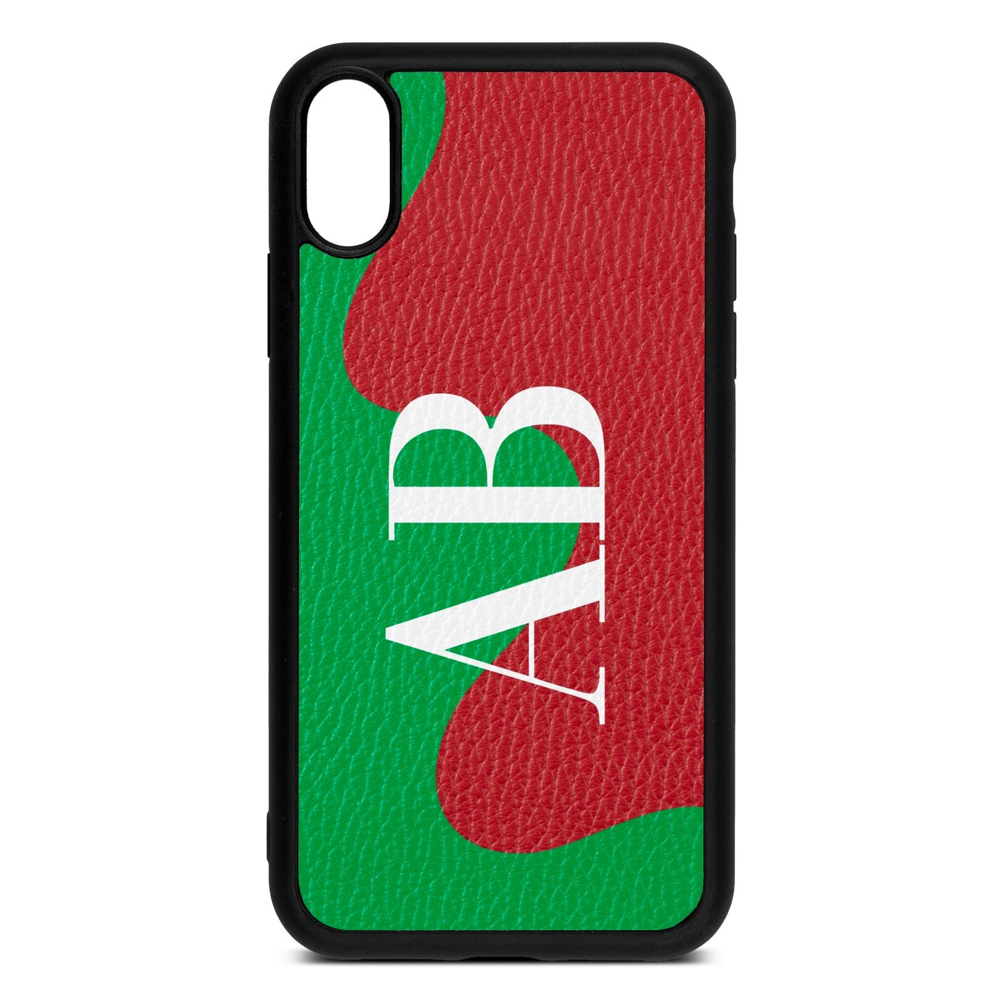 Abstract Personalised Initials Red Pebble Leather iPhone Xr Case