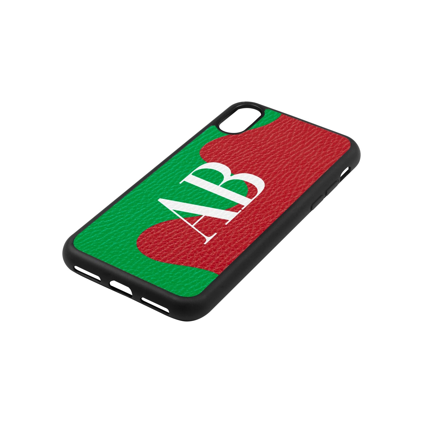 Abstract Personalised Initials Red Pebble Leather iPhone Xs Case Side Angle