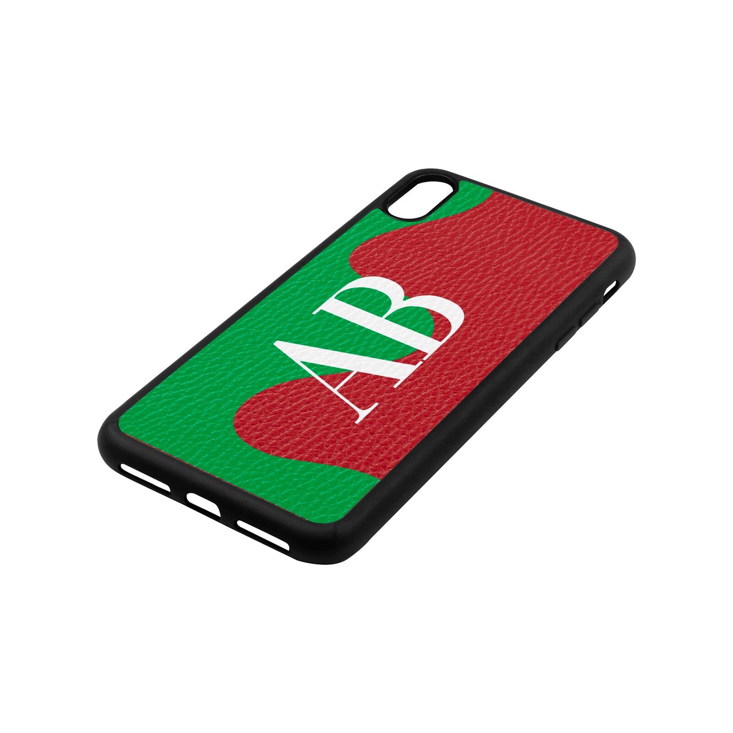 Abstract Personalised Initials Red Pebble Leather iPhone Xs Max Case Side Angle