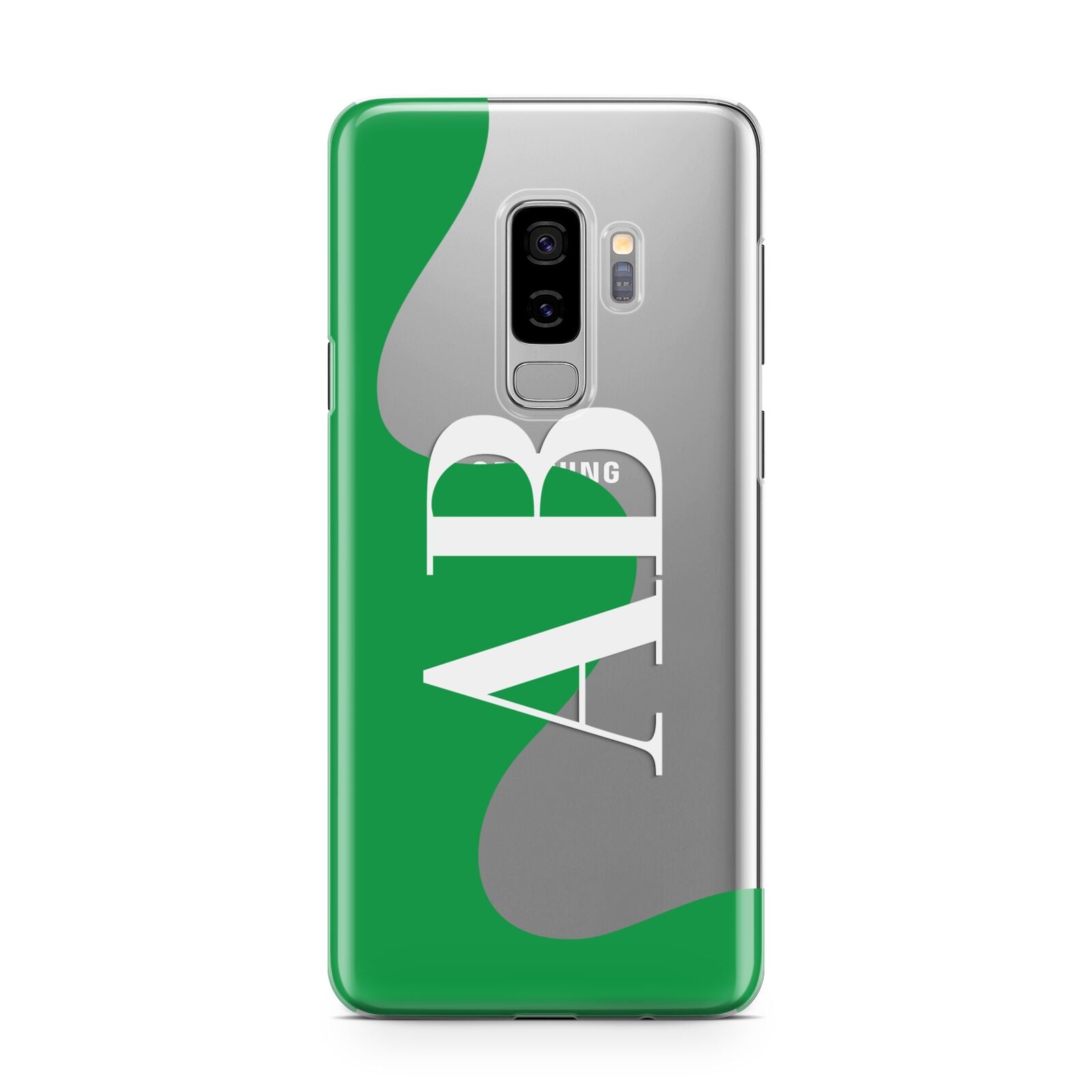 Abstract Personalised Initials Samsung Galaxy S9 Plus Case on Silver phone