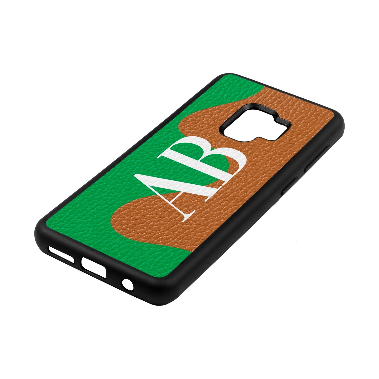 Abstract Personalised Initials Tan Pebble Leather Samsung S9 Case Side Angle