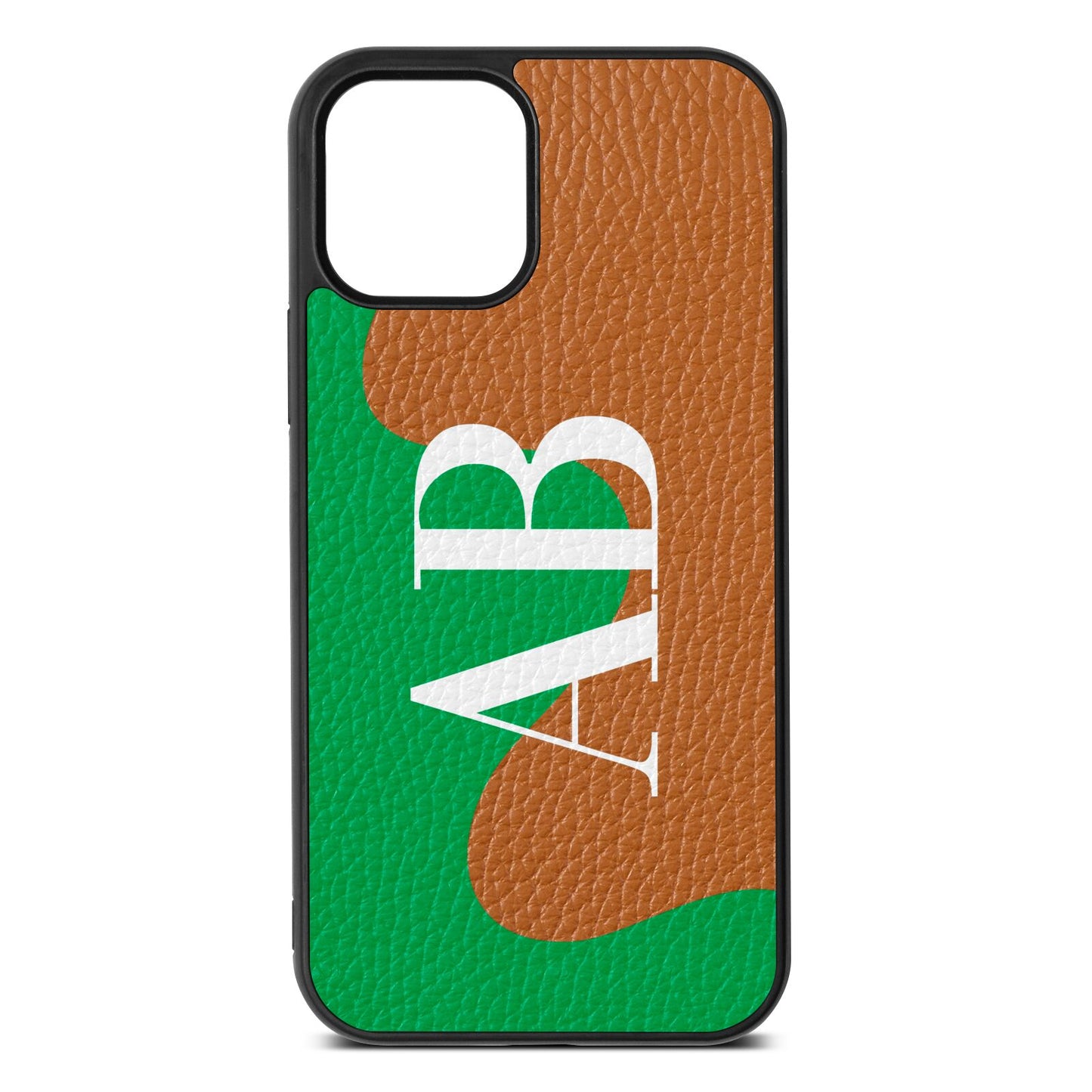 Abstract Personalised Initials Tan Pebble Leather iPhone 12 Case