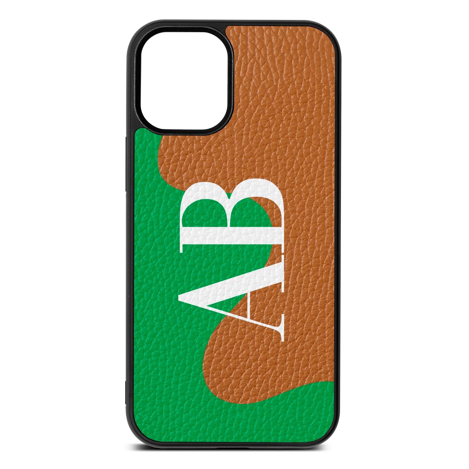 Abstract Personalised Initials Tan Pebble Leather iPhone 12 Mini Case