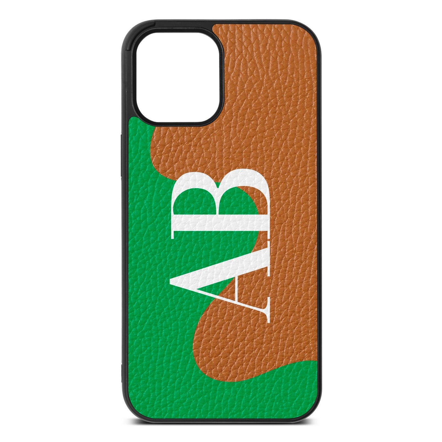 Abstract Personalised Initials Tan Pebble Leather iPhone 12 Pro Max Case