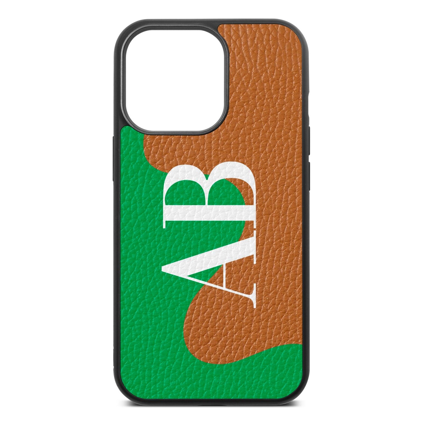 Abstract Personalised Initials Tan Pebble Leather iPhone 13 Pro Case