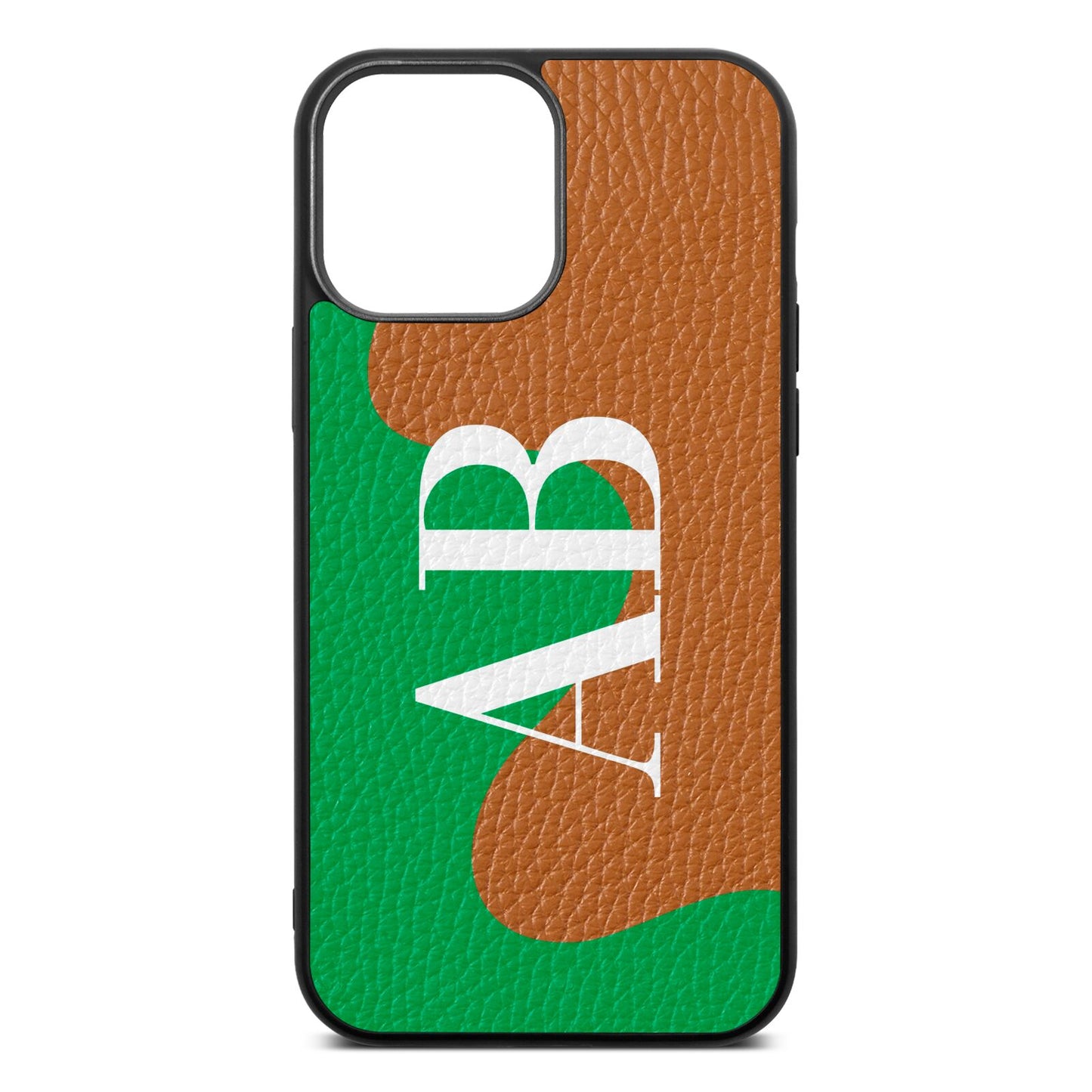 Abstract Personalised Initials Tan Pebble Leather iPhone 13 Pro Max Case