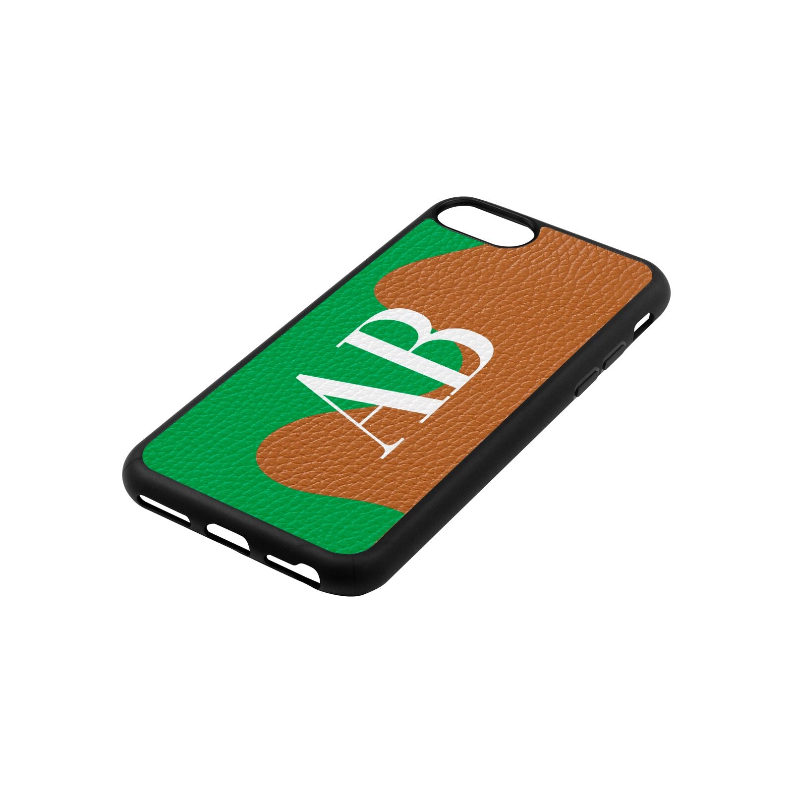 Abstract Personalised Initials Tan Pebble Leather iPhone 8 Case Side Angle