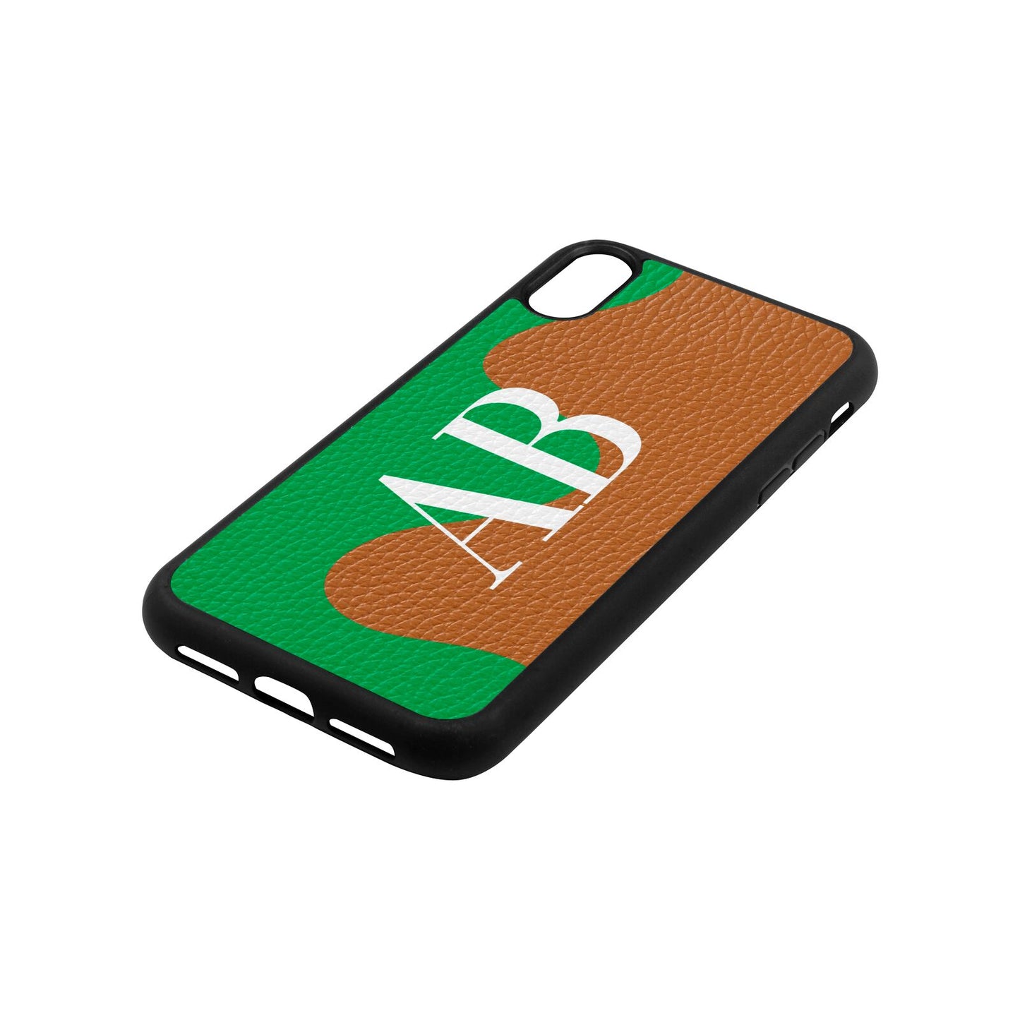 Abstract Personalised Initials Tan Pebble Leather iPhone Xr Case Side Angle