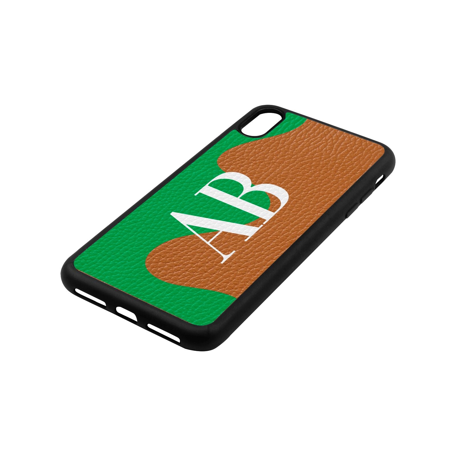 Abstract Personalised Initials Tan Pebble Leather iPhone Xs Max Case Side Angle